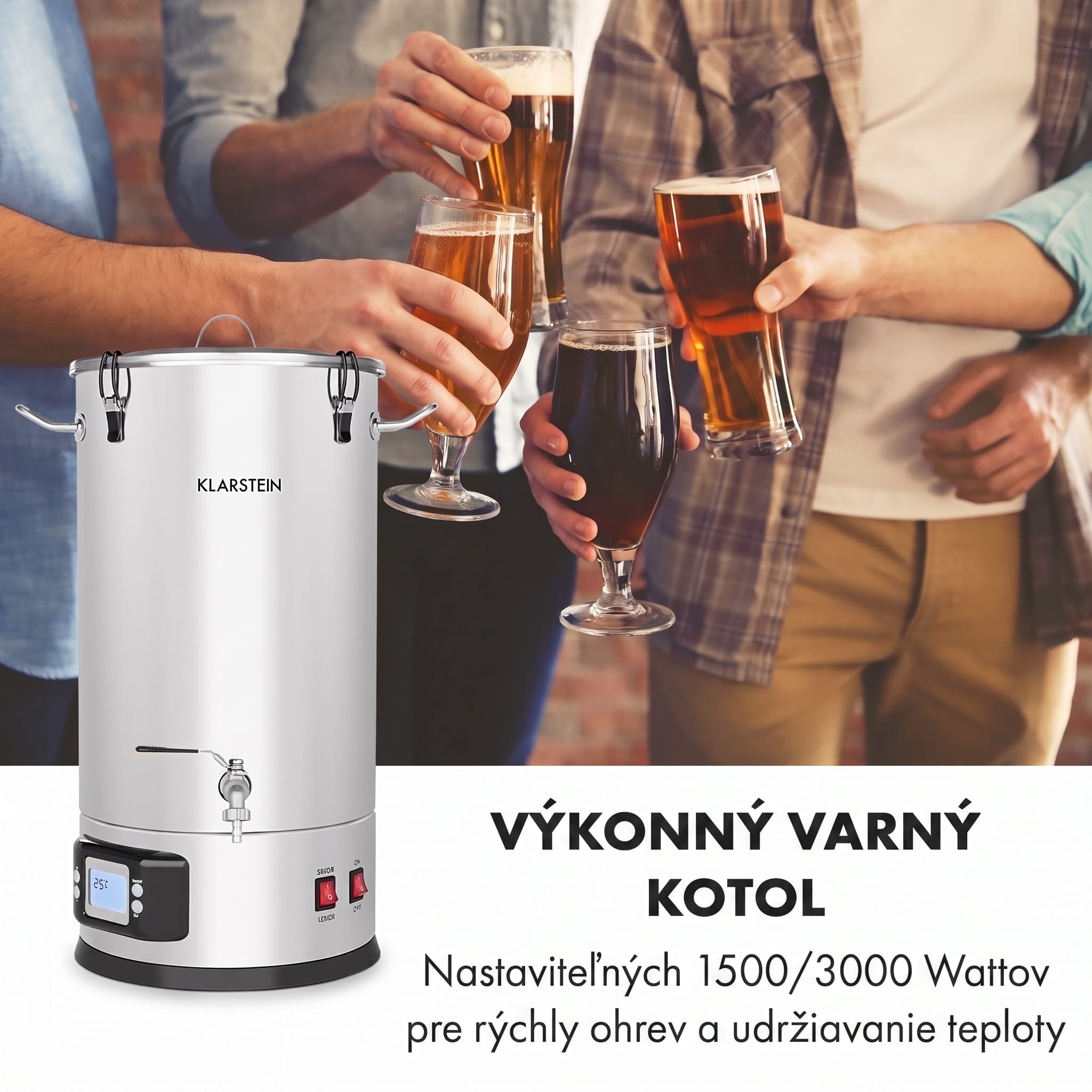 Klarstein Maischfest 25, sladový kotol, 5 dielov, 25 l, 1500/3000 W, dotykový LCD, nehrdzavejúca oceľ
