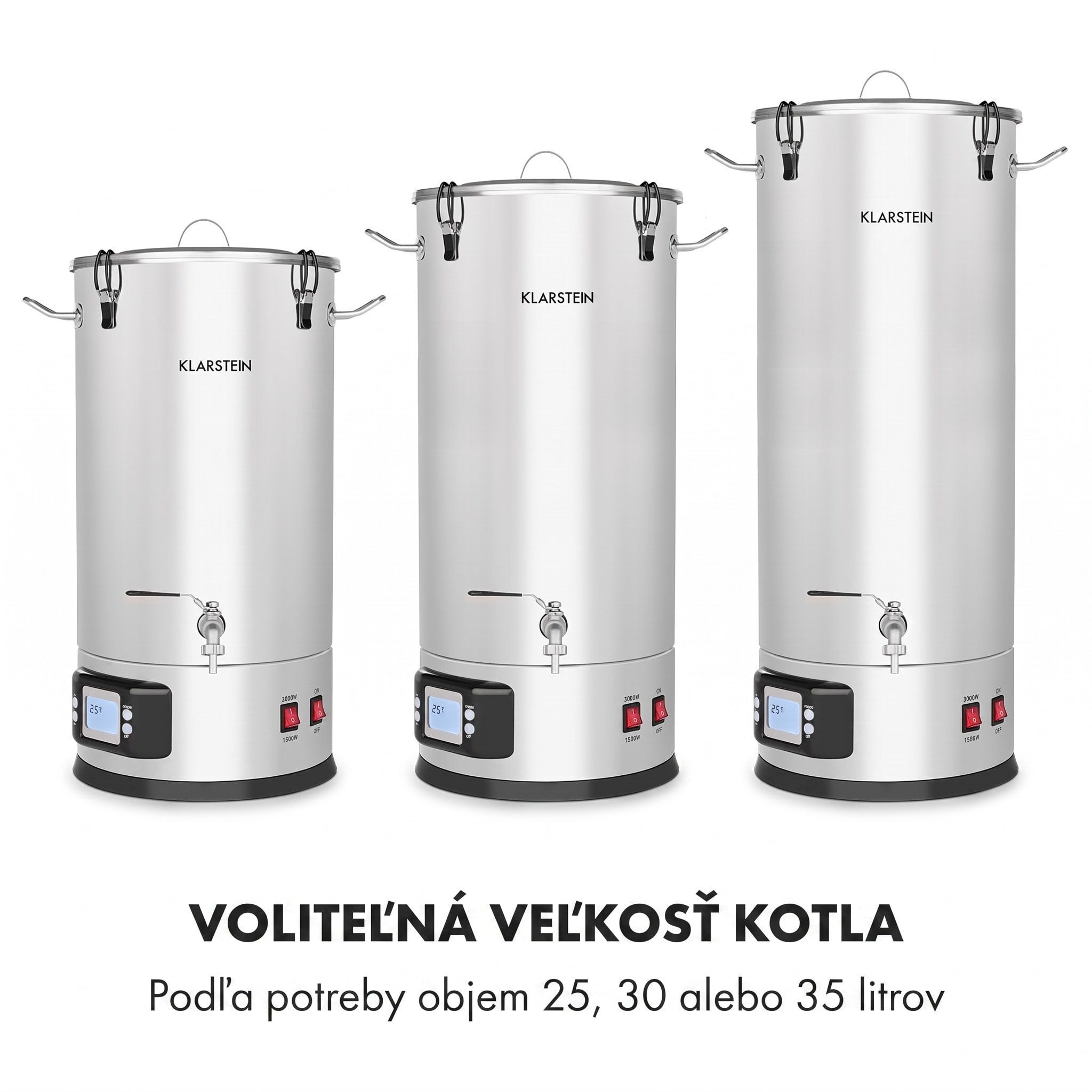 Klarstein Maischfest 25, sladový kotol, 5 dielov, 25 l, 1500/3000 W, dotykový LCD, nehrdzavejúca oceľ – Obrázok 2