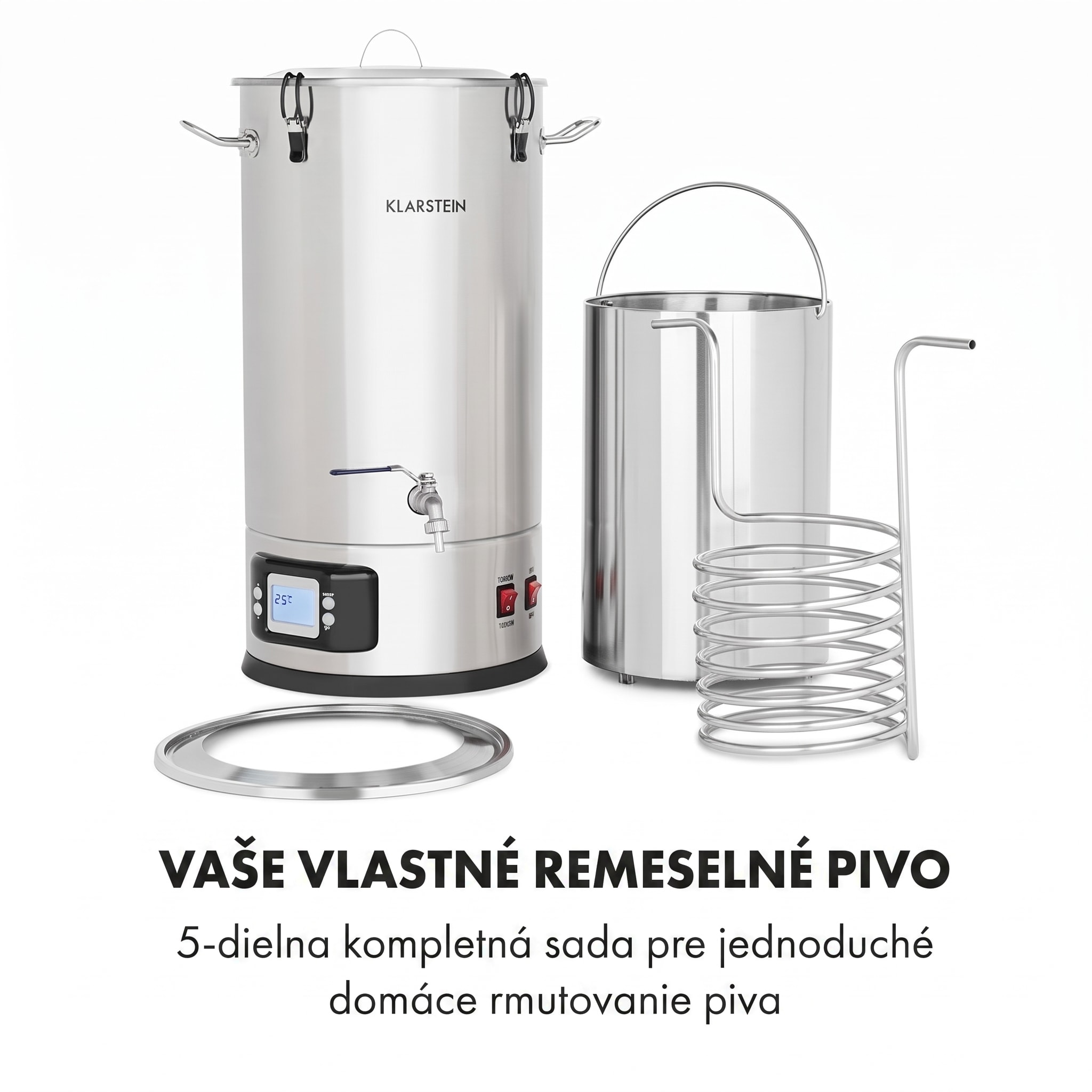 Klarstein Maischfest 25, sladový kotol, 5 dielov, 25 l, 1500/3000 W, dotykový LCD, nehrdzavejúca oceľ – Obrázok 3