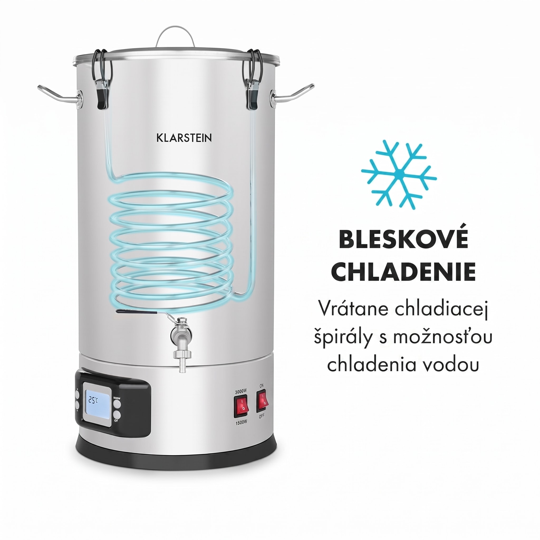Klarstein Maischfest 25, sladový kotol, 5 dielov, 25 l, 1500/3000 W, dotykový LCD, nehrdzavejúca oceľ – Obrázok 4