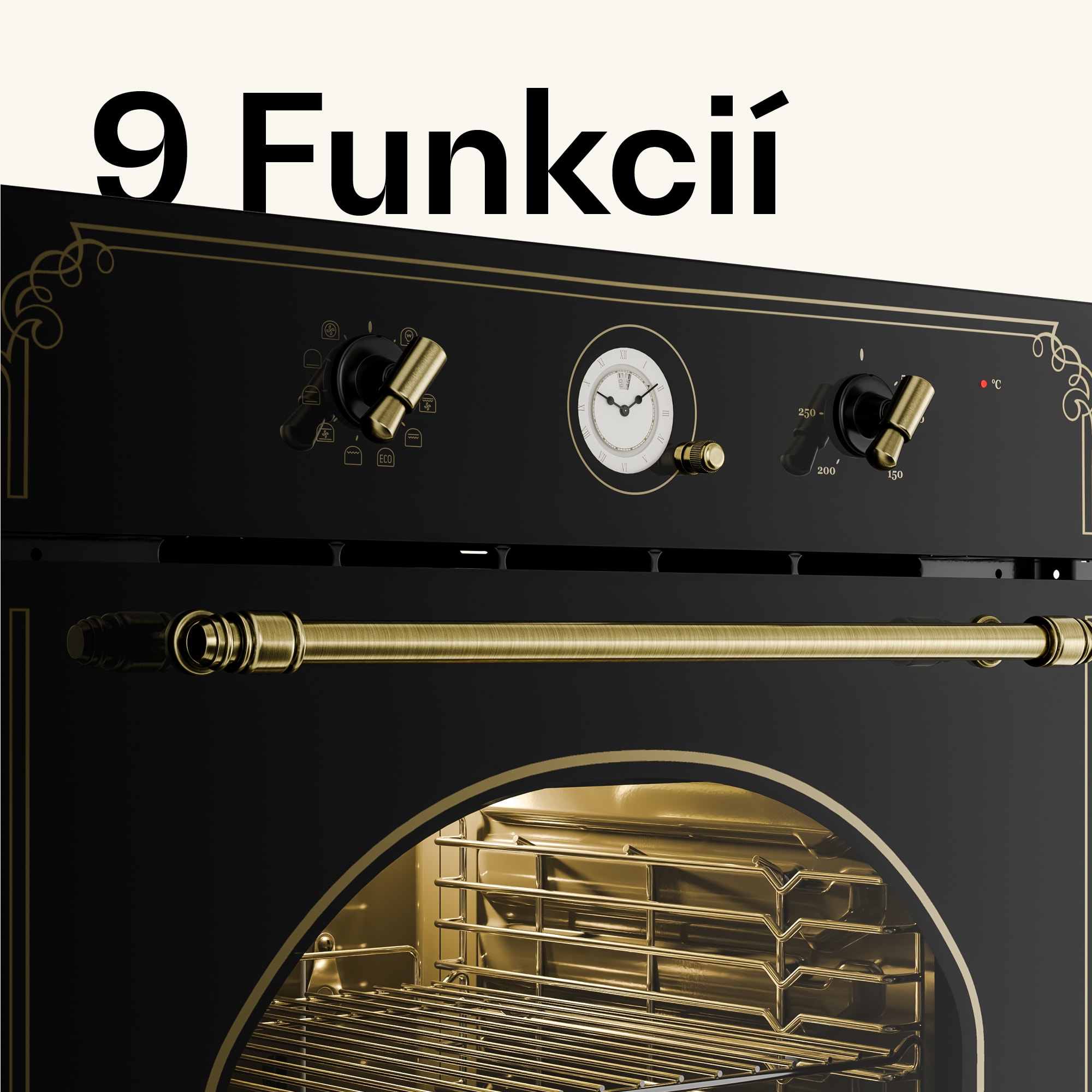 Klarstein Victoria, vstavaná rúra, retro vzhľad, 9 funkcií, 50 – 250 °C, čierna – Obrázok 2