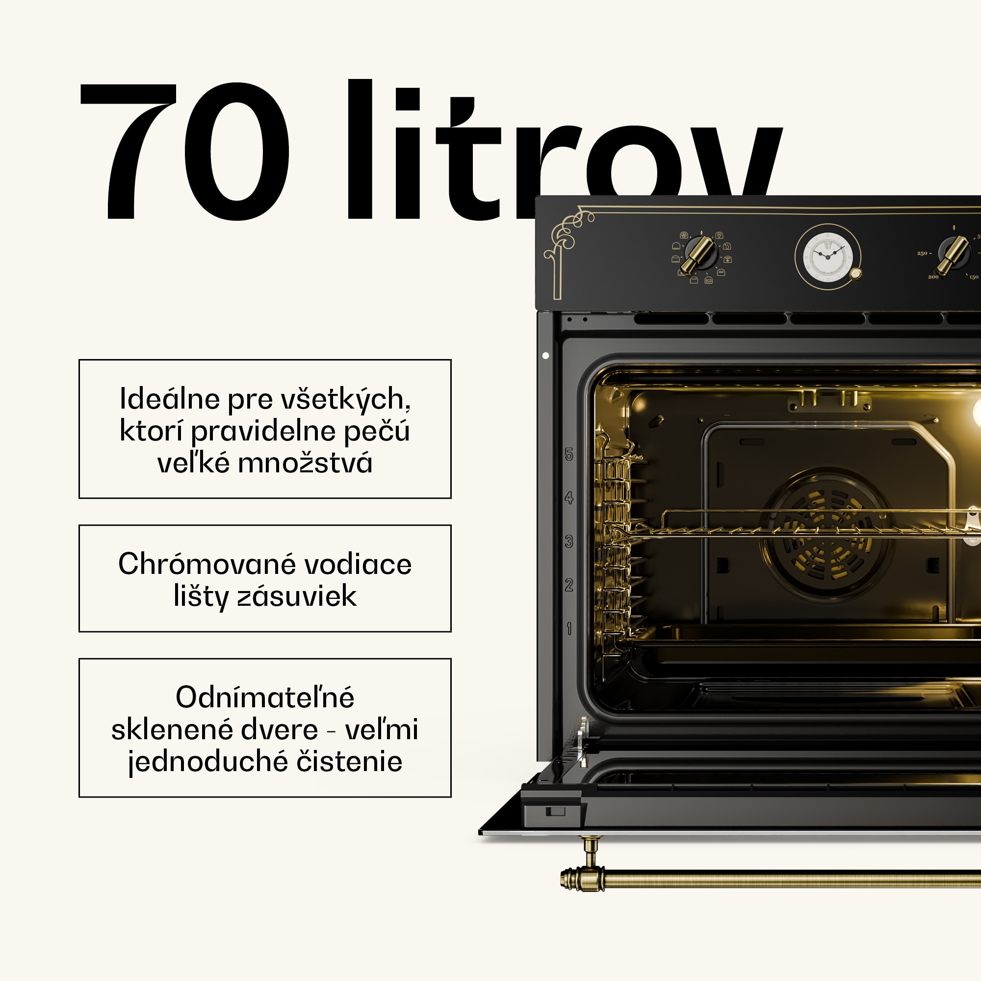 Klarstein Victoria, vstavaná rúra, retro vzhľad, 9 funkcií, 50 – 250 °C, čierna – Obrázok 4