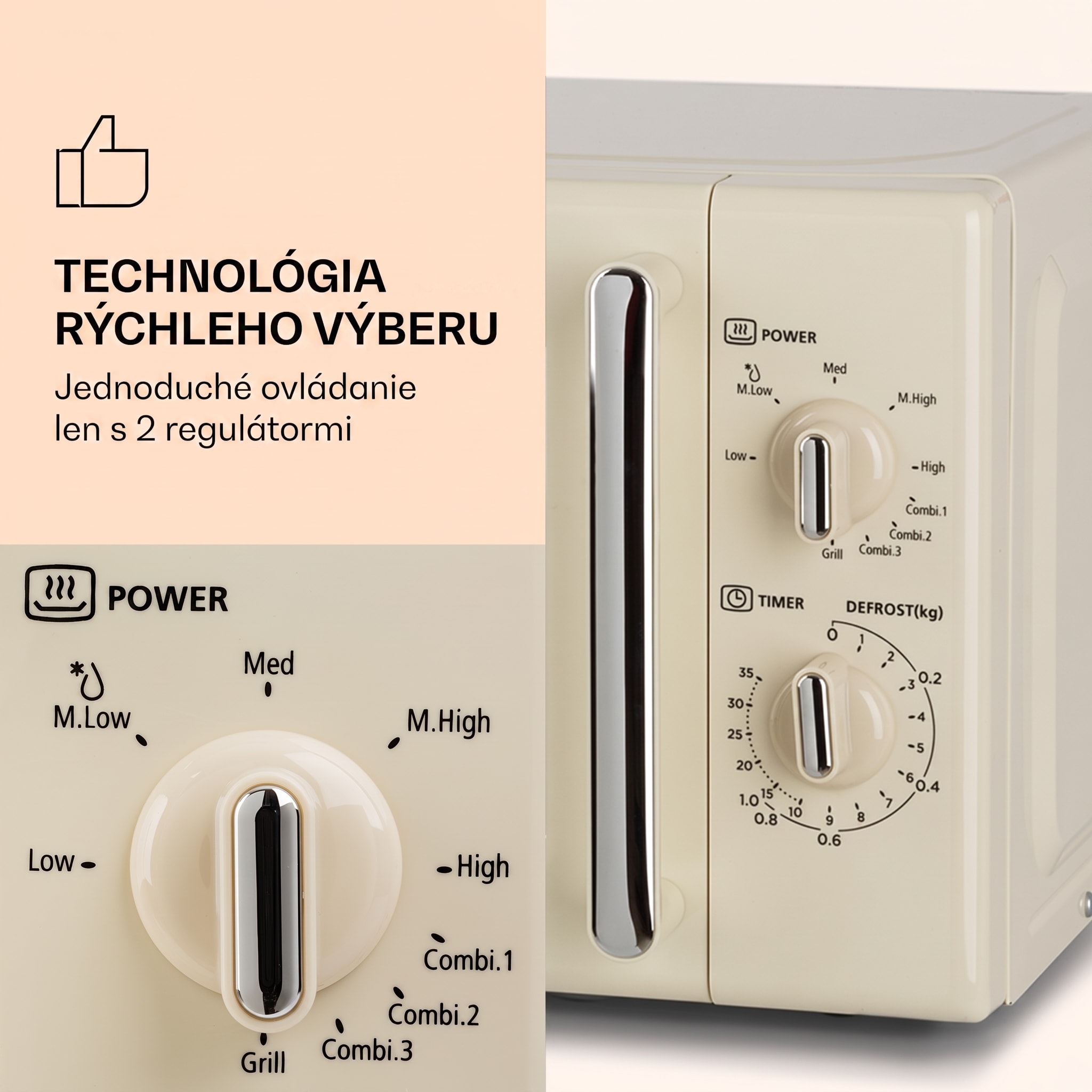 Klarstein Caroline, mikrovlnná rúra, 20 l, 700/1000 W, Ø 25,5 cm, QuickSelect, retro, krémová – Obrázok 3