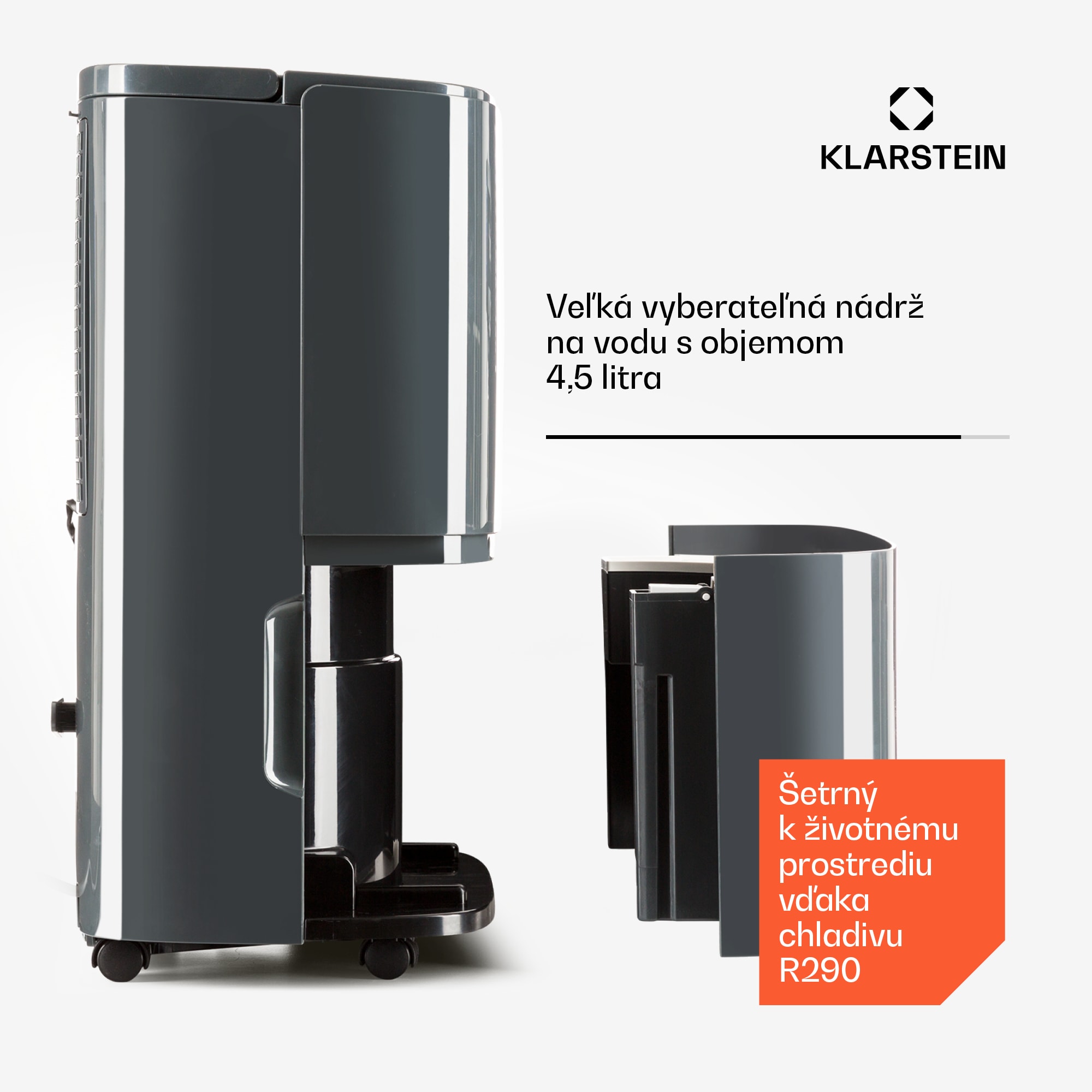 Klarstein DryFy20 Odvlhčovač vzduchu 420W 20l/d 230m³/h 35-50m² DrySelect 45dB Sivá – Obrázok 4