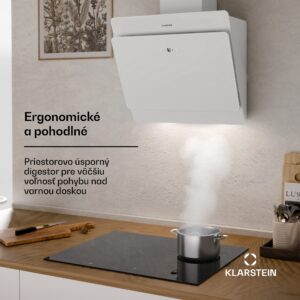 Klarstein Aurica 60, digestor, 60 cm, nástenný, 607 m³/h, LED, dotykové ovládanie, sklo, biely