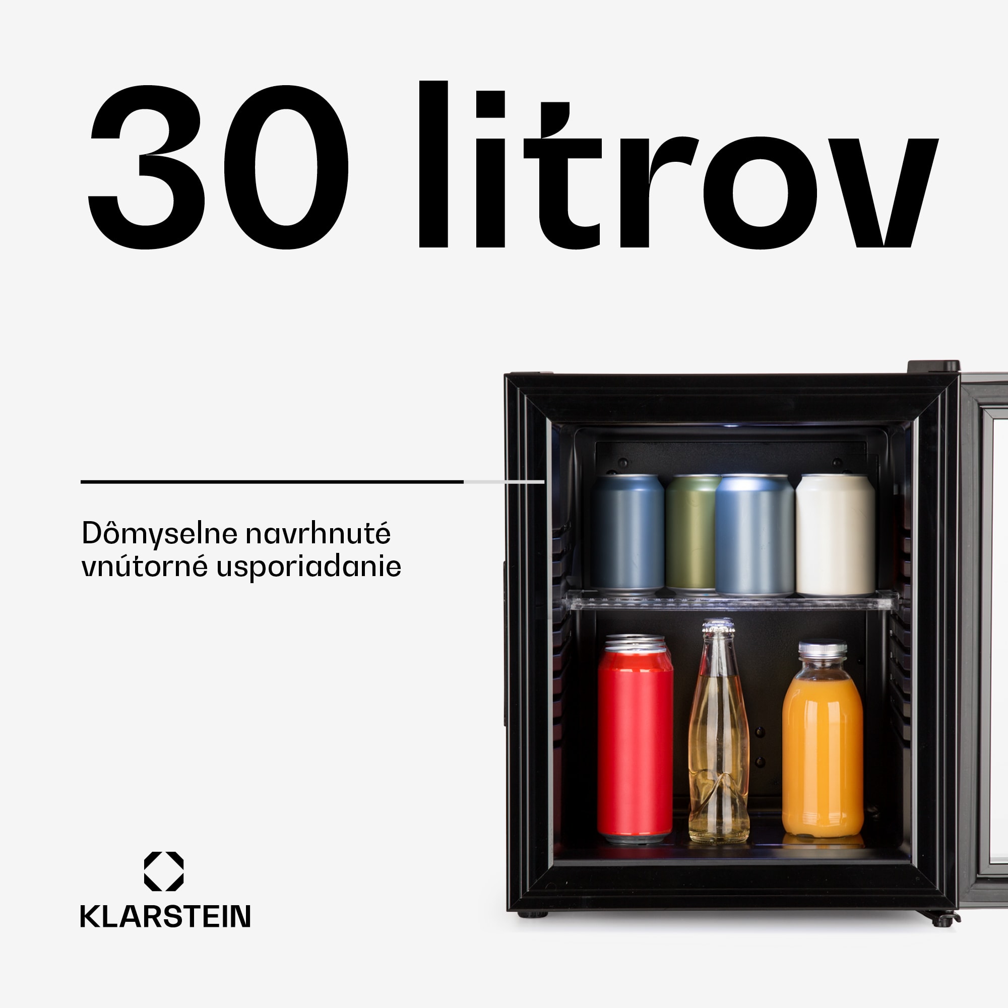 Klarstein Brooklyn 30, mini chladnička, so sklenenými dverami, LED osvetlenie, police