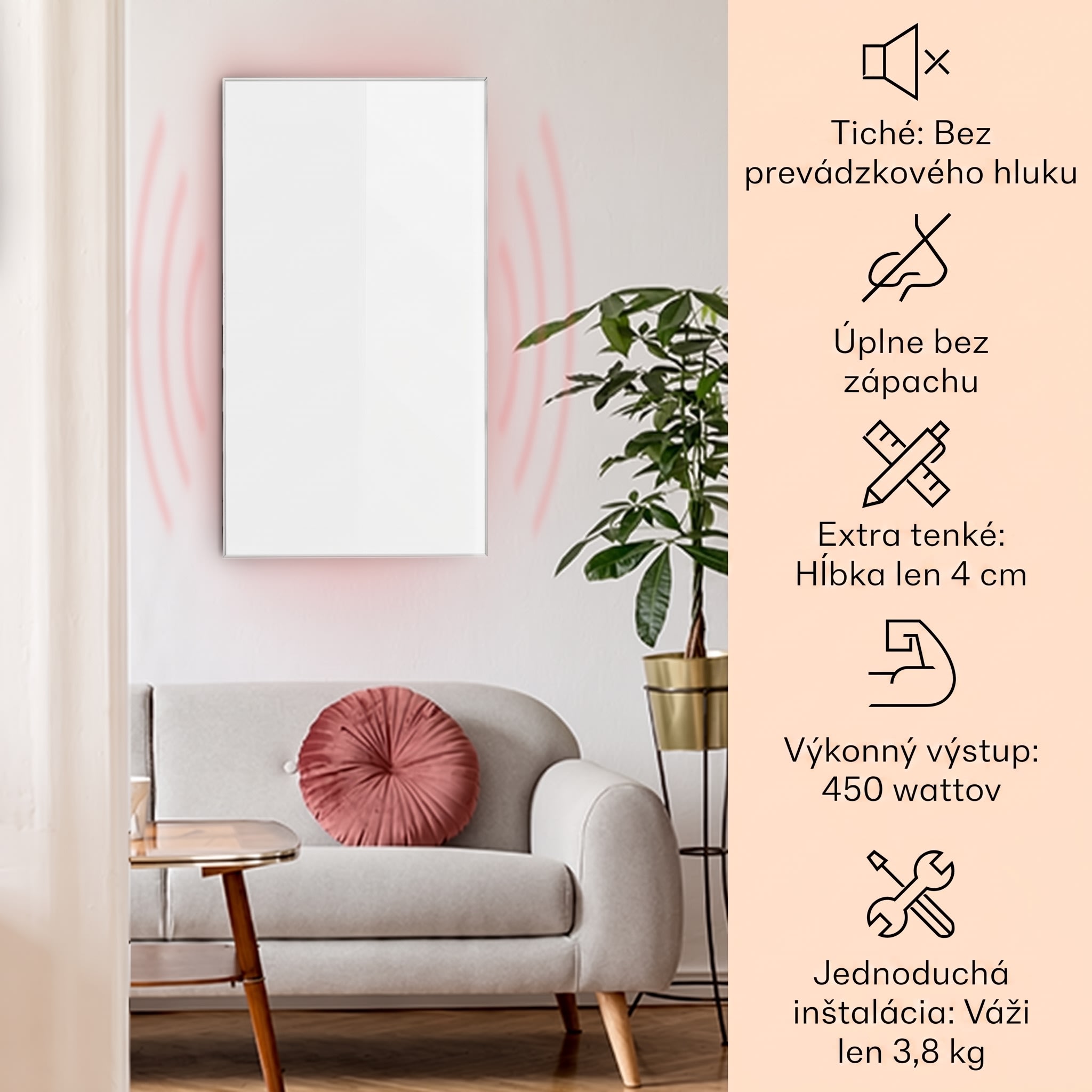 Klarstein Wonderwall 45, infračervený ohrievač, 50 x 90 cm, 450 W, týždenný časovač, IP24