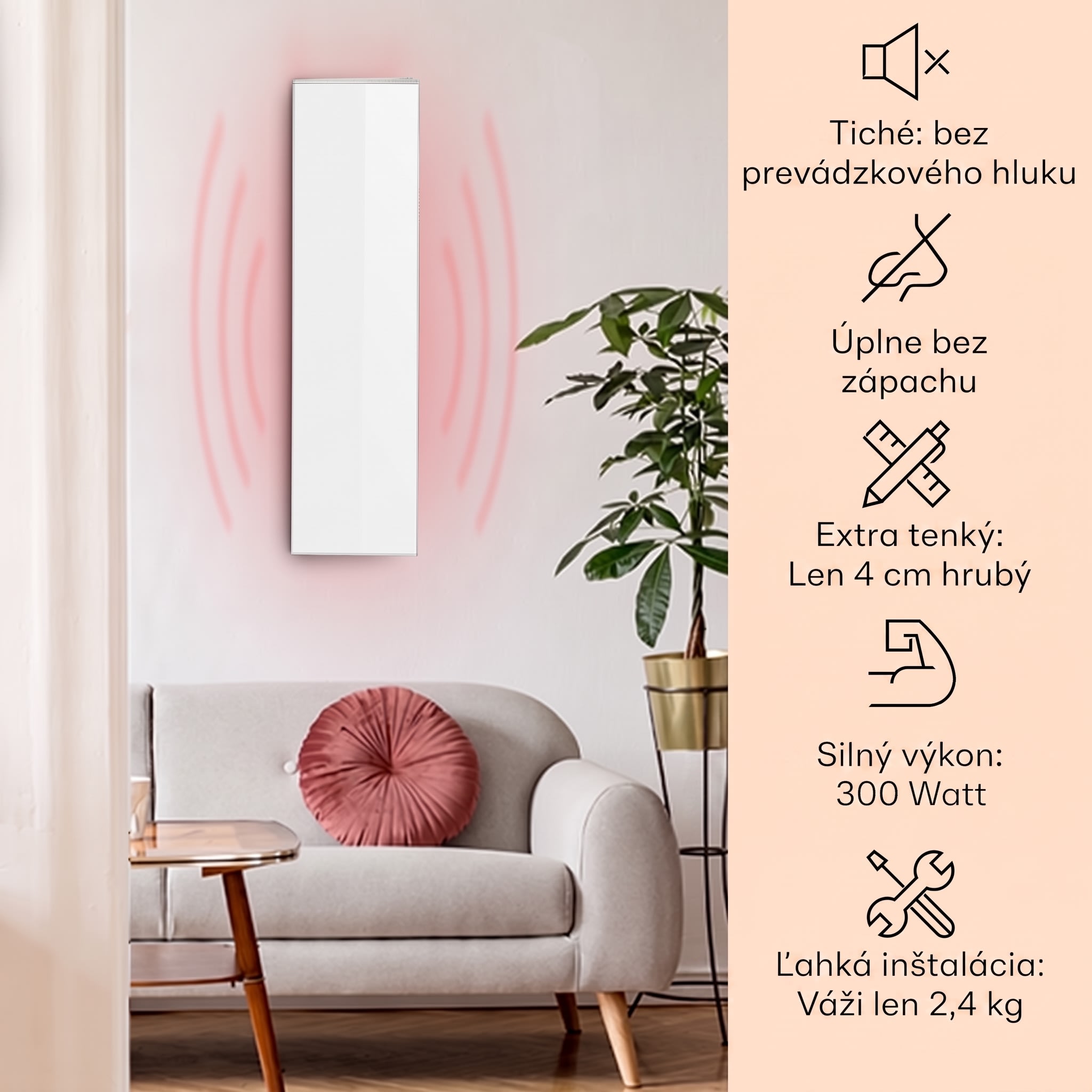 Klarstein Wonderwall 30, infračervený ohrievač, 30 x 100 cm, 300 W, týždenný časovač, IP24
