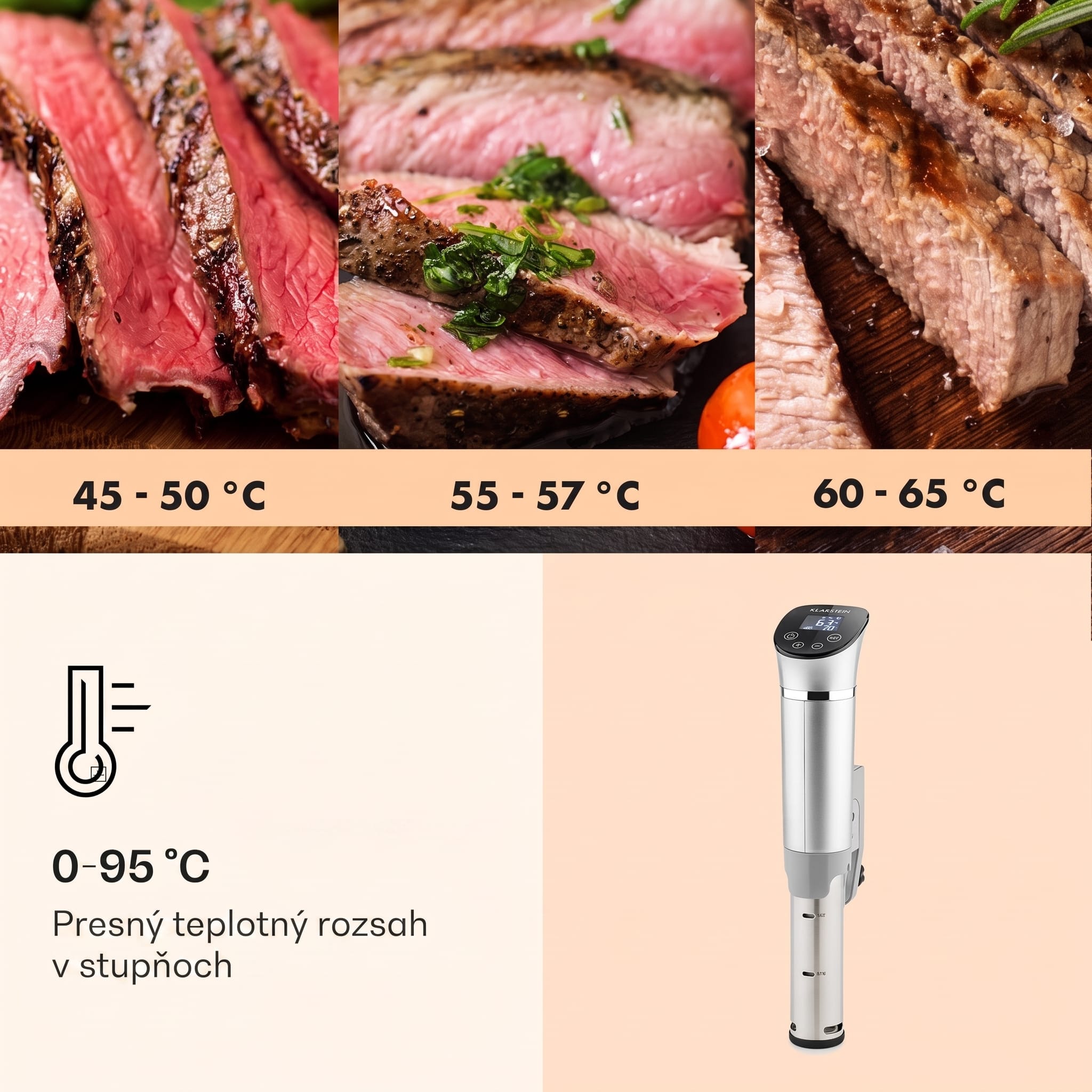 Klarstein Quickstick Flex 1300W 3D cirkulácia 0-95 °C IPX7 časovač strieborný – Obrázok 2