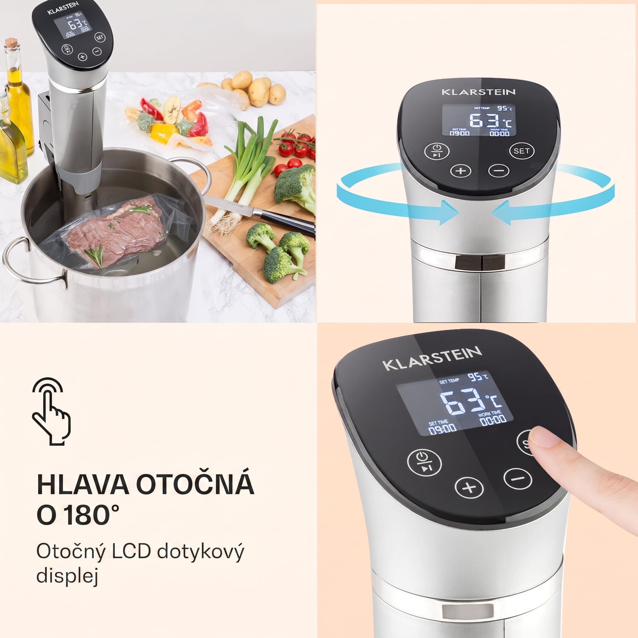 Klarstein Quickstick Flex 1300W 3D cirkulácia 0-95 °C IPX7 časovač strieborný – Obrázok 3