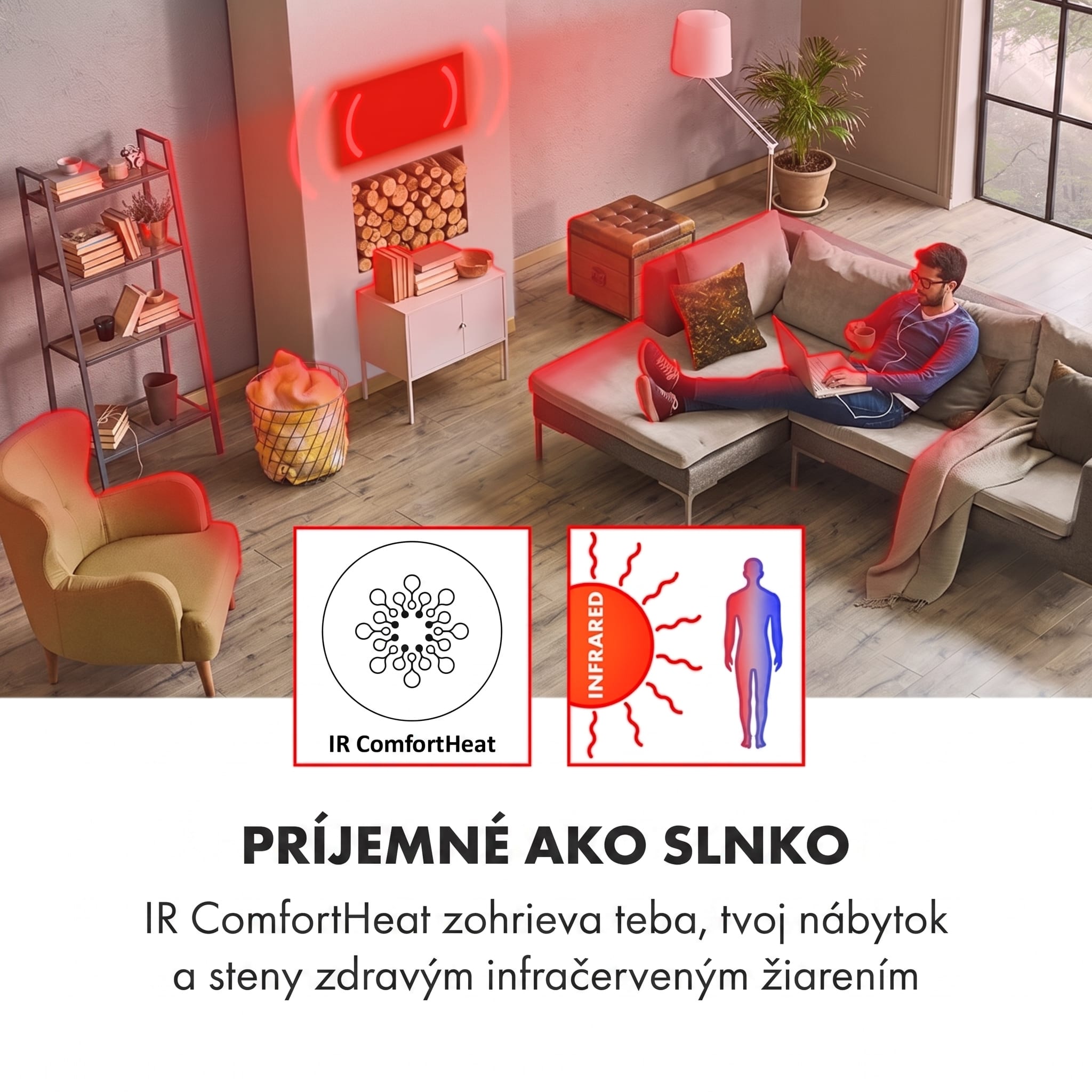 Klarstein HeatPal Marble Blackline, infračervený ohrievač, 1300 W, mramor, hliník – Obrázok 2