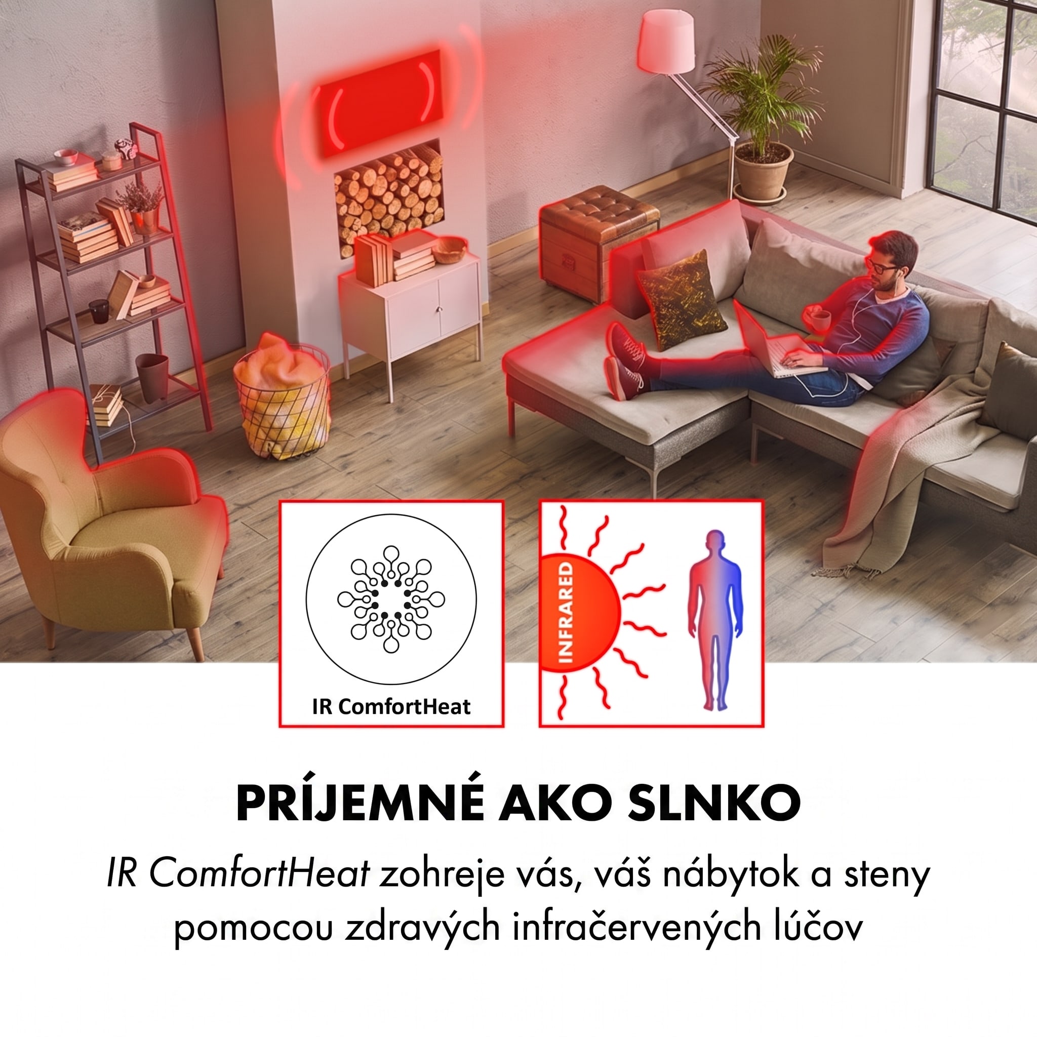 Klarstein HeatPal Marble Blackline, infračervený ohrievač, 1300 W, mramor, hliník – Obrázok 2