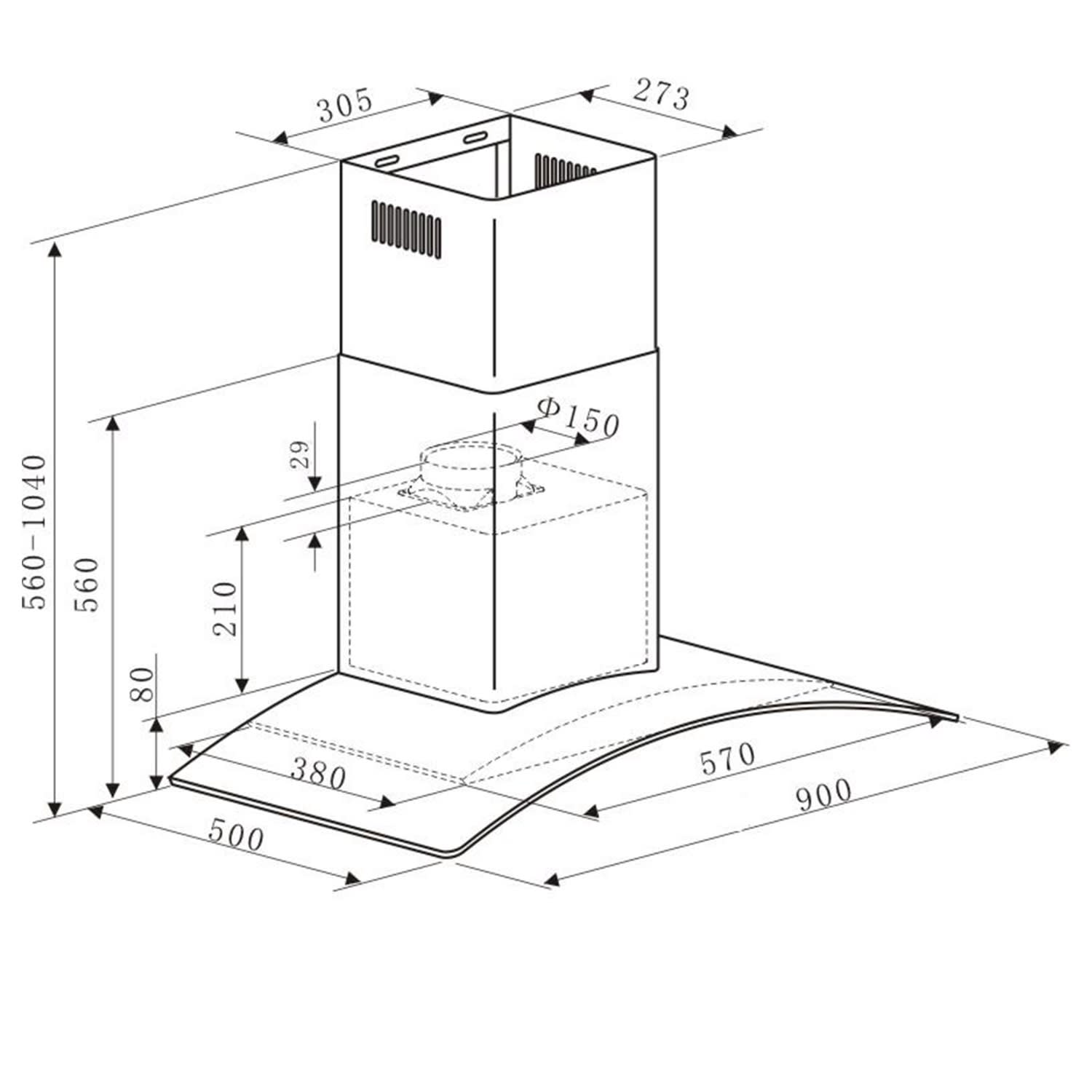 Klarstein GL90WS, komínový digestor, nerezová oceľ, 90 cm – Obrázok 4