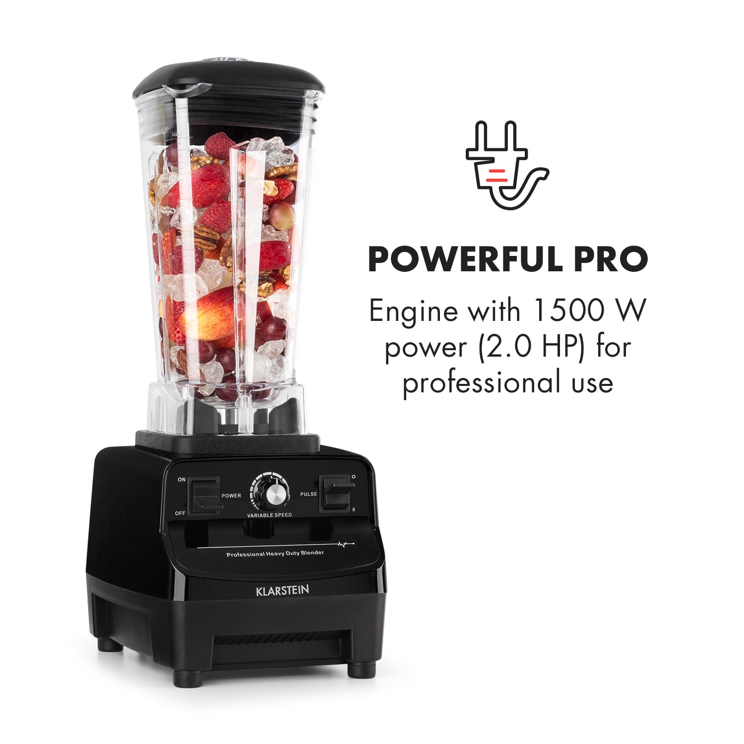 Klarstein Herakles 3G, mixér, 1500 W, 2 HP, 40 000 ot./min., bez BPA, 2 l, čierny – Obrázok 2