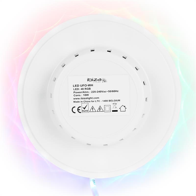 Ibiza LED UFO svetelný efekt, biely, mikrofón, RGB
