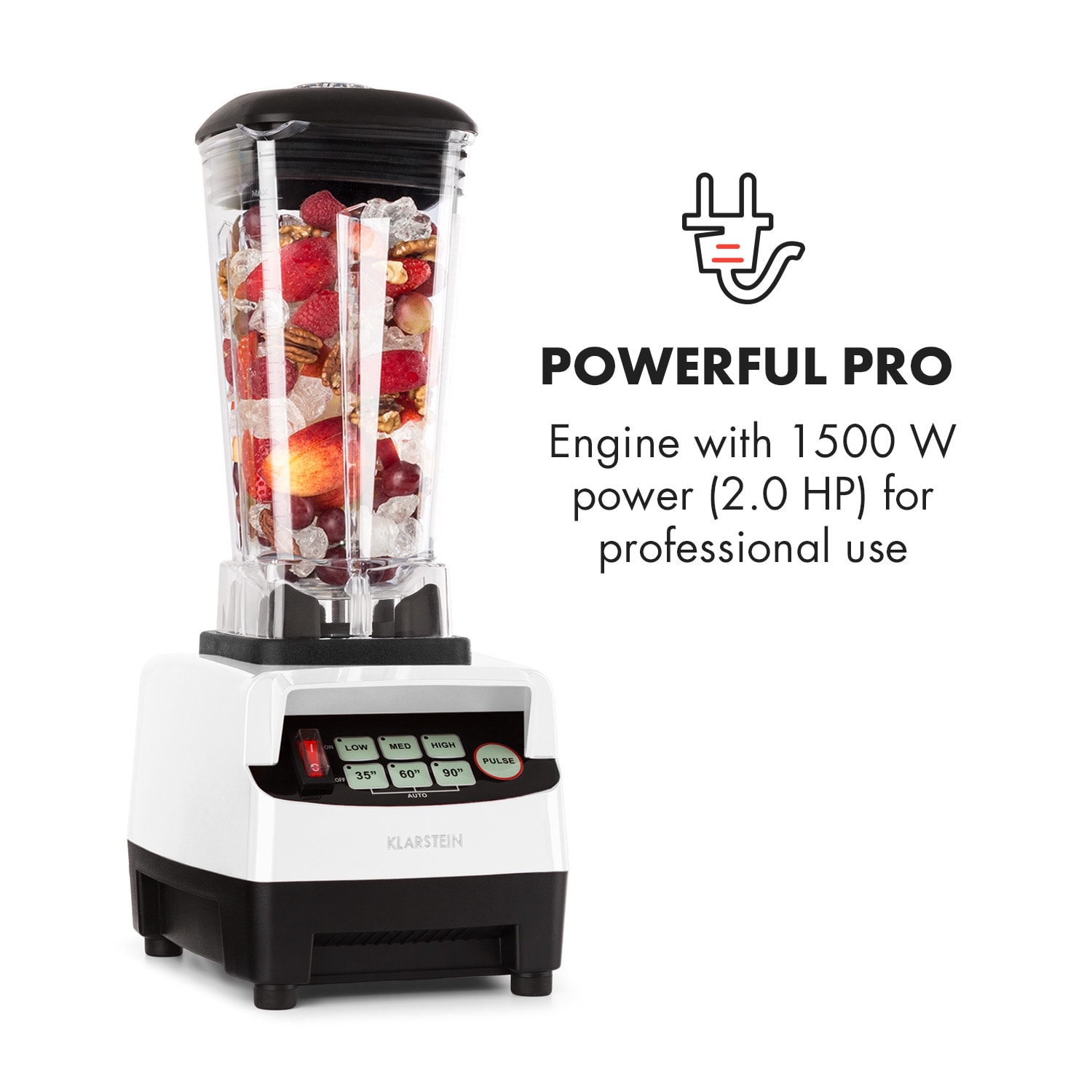 Klarstein IB-Herakles-5G-JTC-W, 1500 W, 2 litre, stolný mixér, biely, green smoothie – Obrázok 2