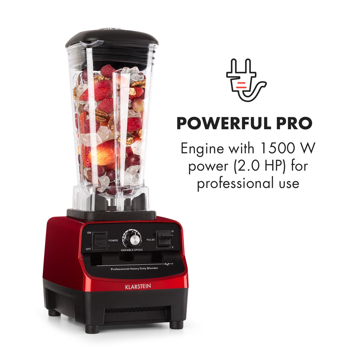 Klarstein IB-Herakles-3G-R, 1500 W, 2 litre, zelené smoothie, bez BPA, stolný mixér – Obrázok 2