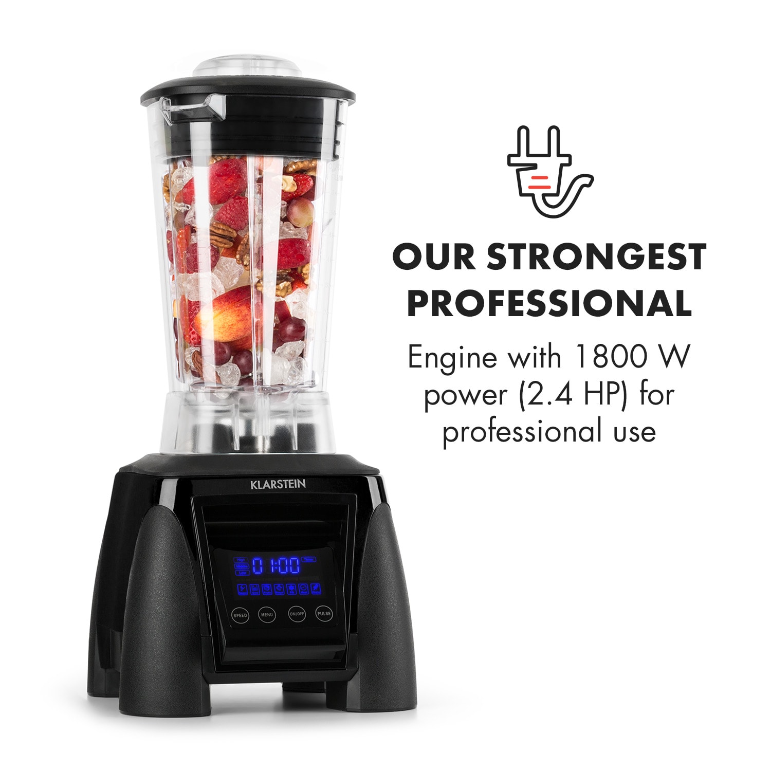 Klarstein Herakles-8G-B, 1800 W, 2 litre, stolný mixér, čierny, zelené smoothie, bez BPA – Obrázok 2