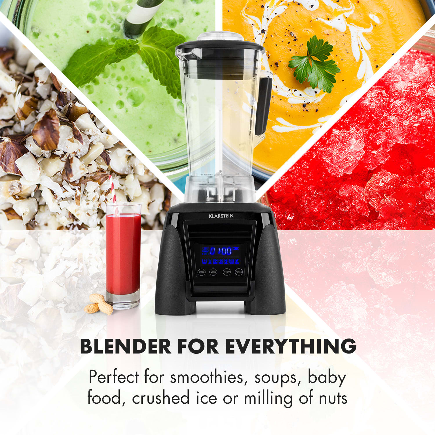 Klarstein Herakles-8G-B, 1800 W, 2 litre, stolný mixér, čierny, zelené smoothie, bez BPA – Obrázok 4