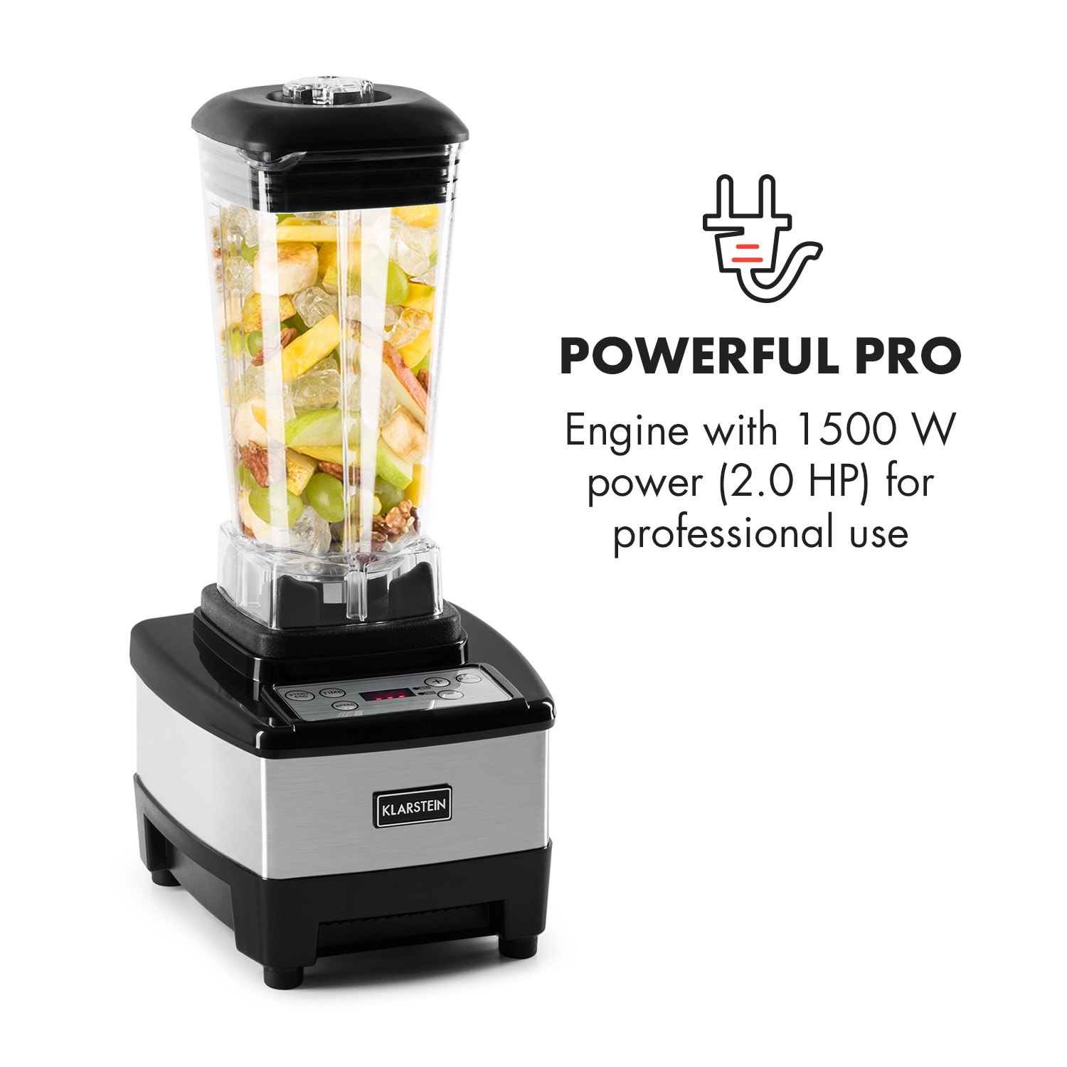 Klarstein Herakles-4G-B, 1500 W, 2 litre, stolný mixér, čierny, green smoothie, bez BPA – Obrázok 2