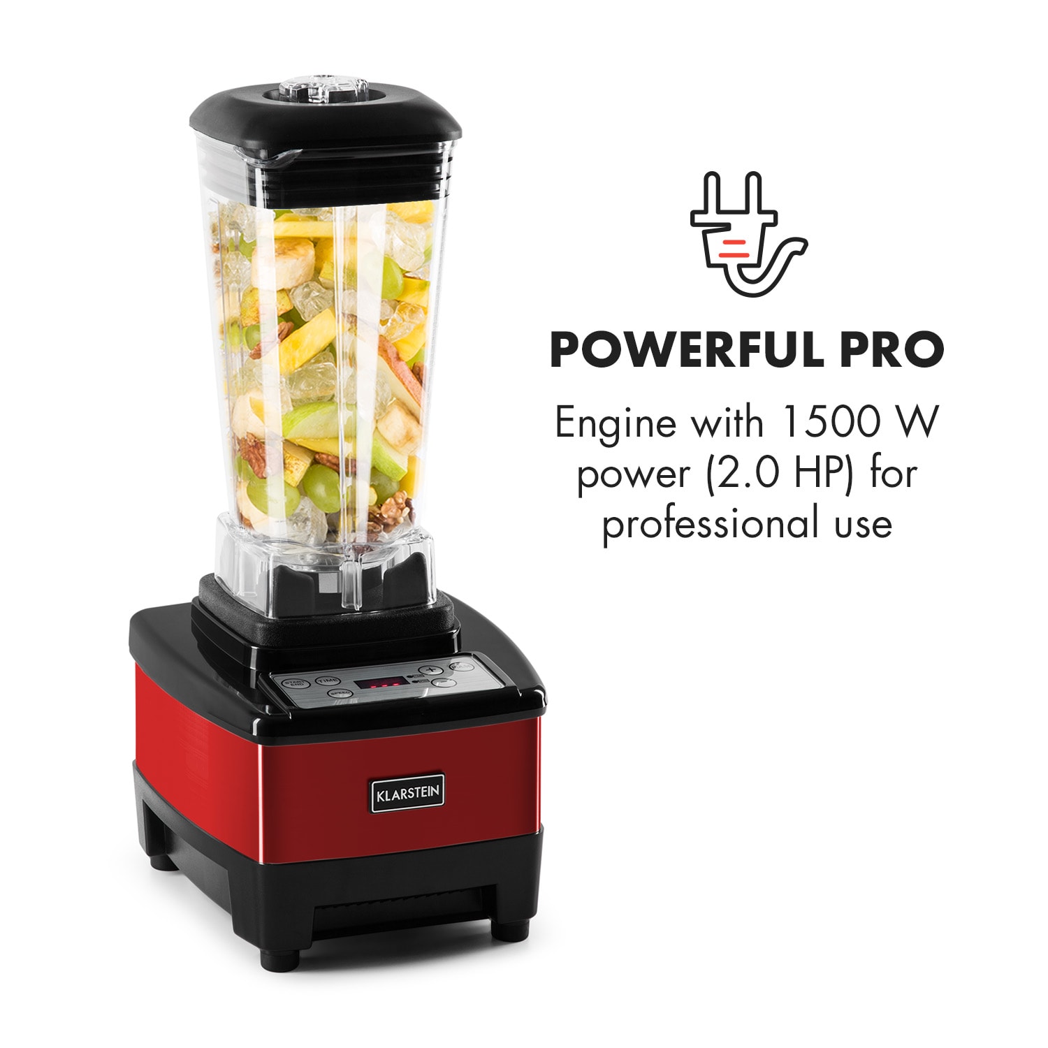 Klarstein Herakles-4G-E, 1500 W, 2 litre, stolný mixér, červený, green smoothie, bez BPA – Obrázok 2