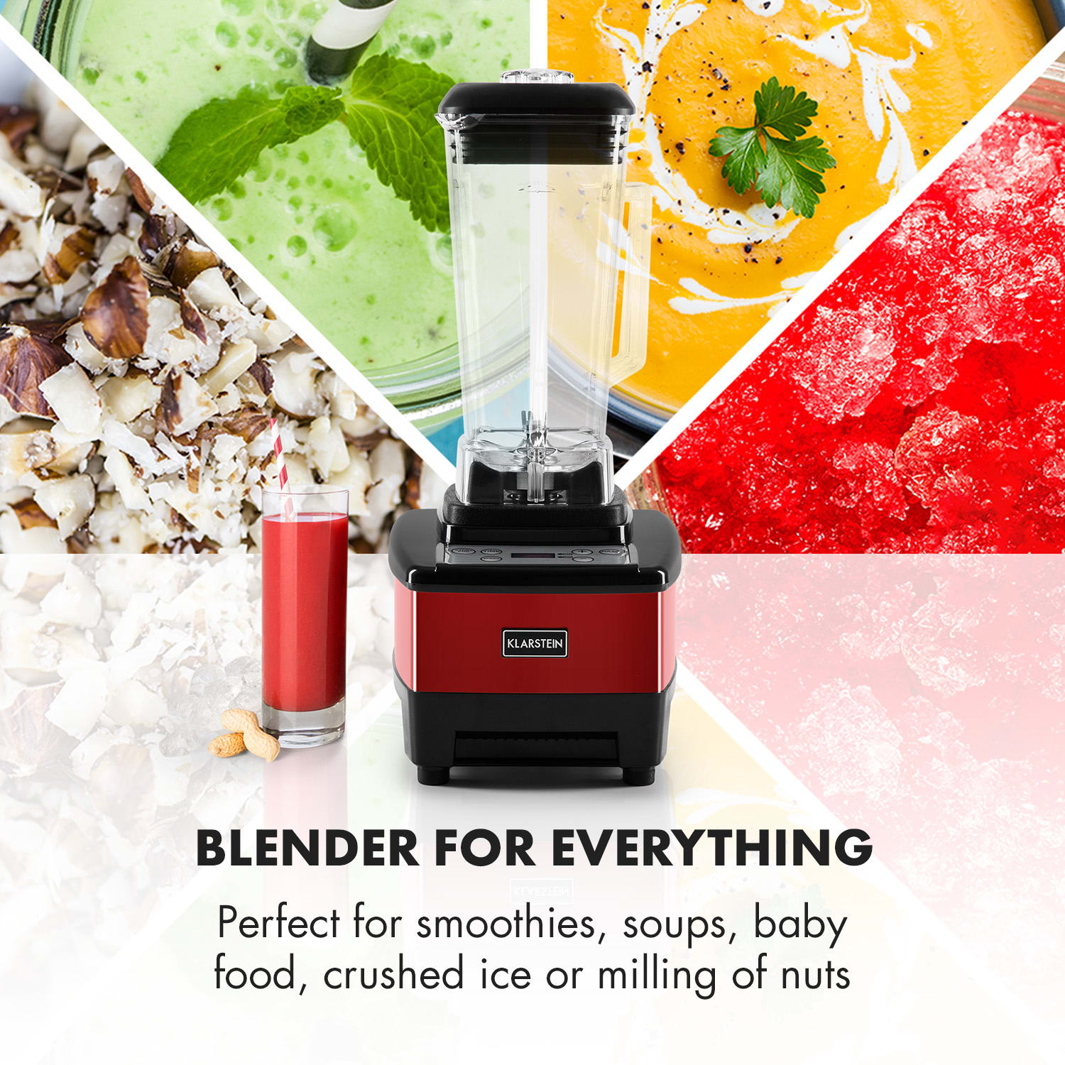 Klarstein Herakles-4G-E, 1500 W, 2 litre, stolný mixér, červený, green smoothie, bez BPA – Obrázok 4