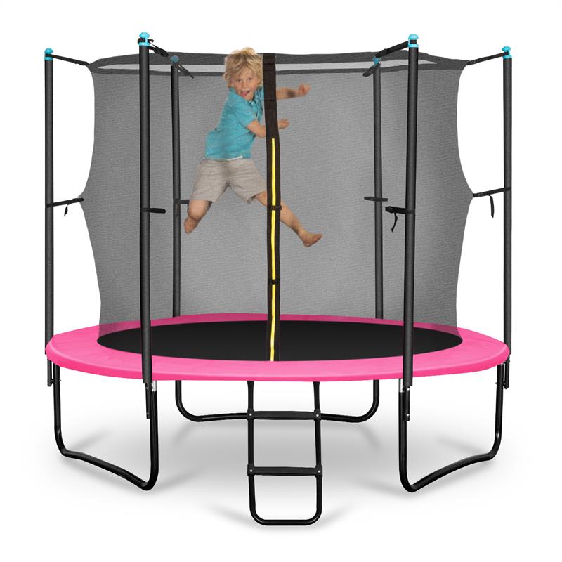 KLARFIT Rocketgirl 250, 250 cm trampolína, vnútorná bezpečnostná sieť, široký rebrík, ružová – Obrázok 2
