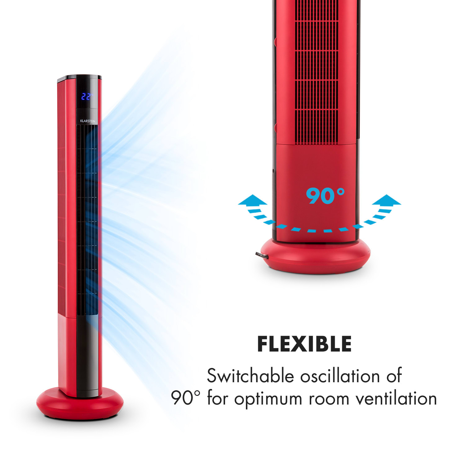 Klarstein Skyscraper 3G, stĺpový ventilátor s dotykovým ovládaním, 50 W, diaľkový ovládač, červený – Obrázok 3