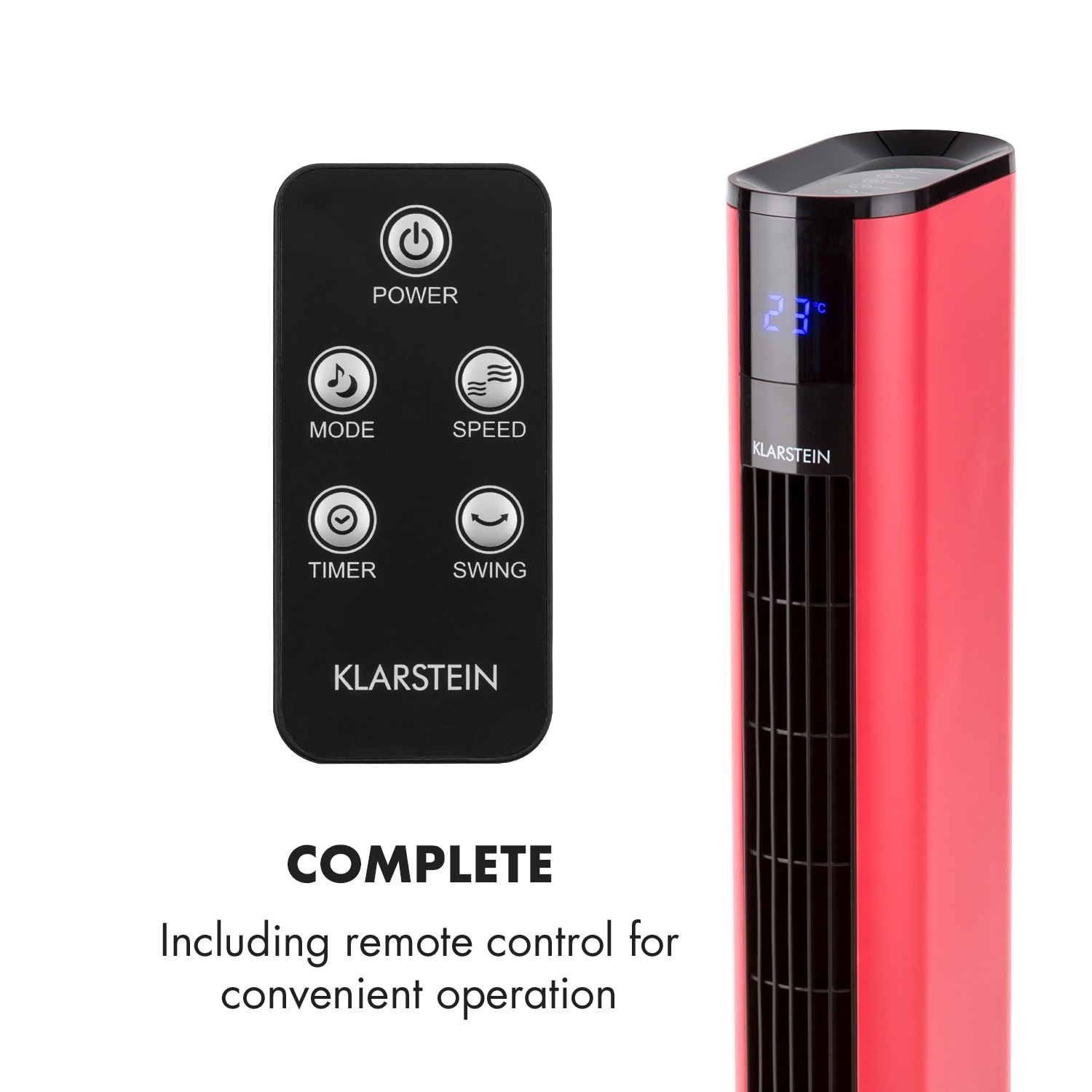 Klarstein Skyscraper 3G, stĺpový ventilátor s dotykovým ovládaním, 50 W, diaľkový ovládač, červený – Obrázok 4