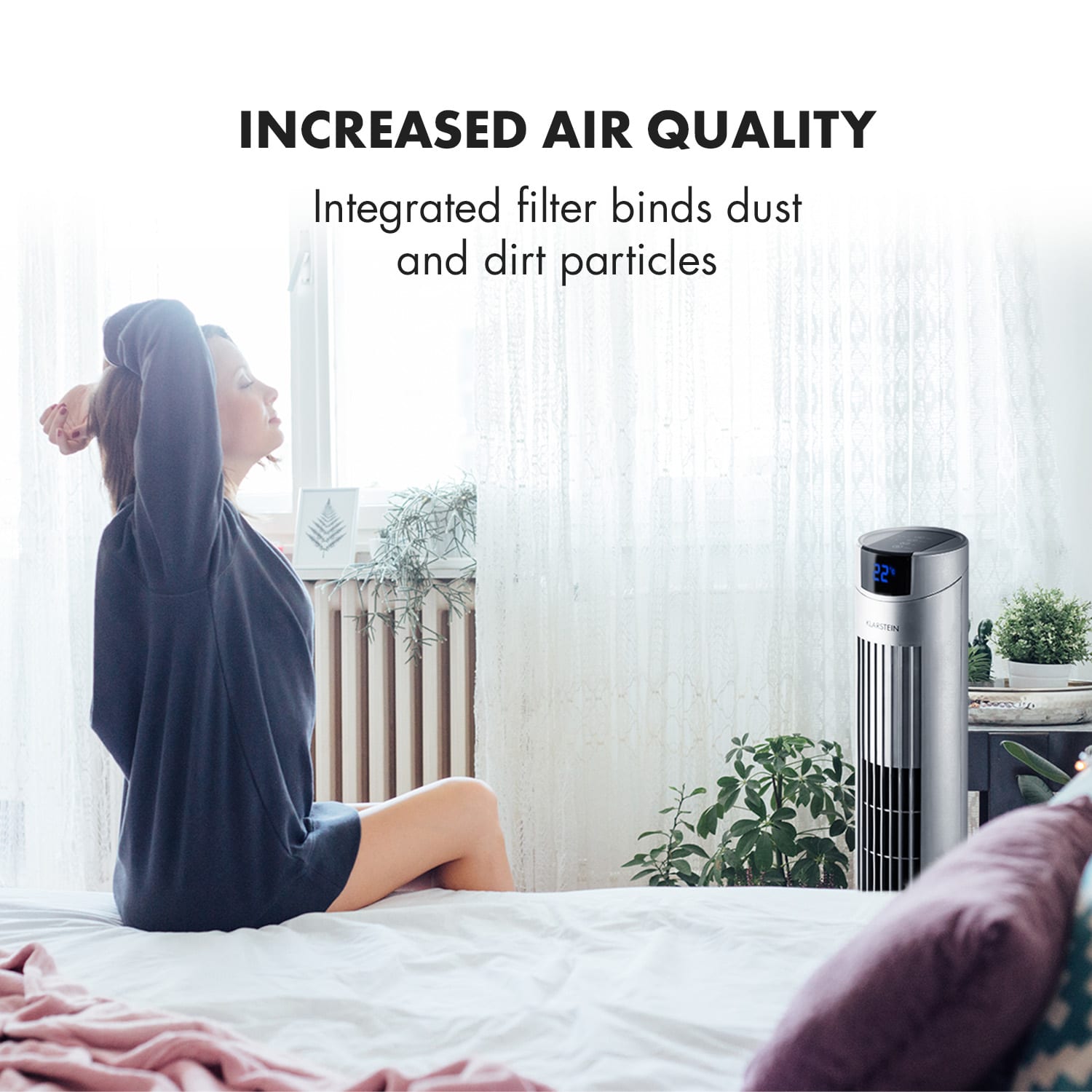 Klarstein Skyscraper 2G, stĺpový ventilátor s dotykovým ovládaním, 40 W, diaľkový ovládač, strieborný – Obrázok 2