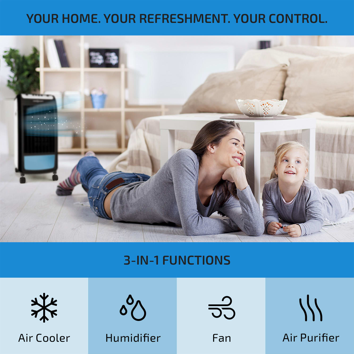 OneConcept CarribeanBlue, ochladzovač vzduchu, ventilátor, 70 W, mobilný – Obrázok 2