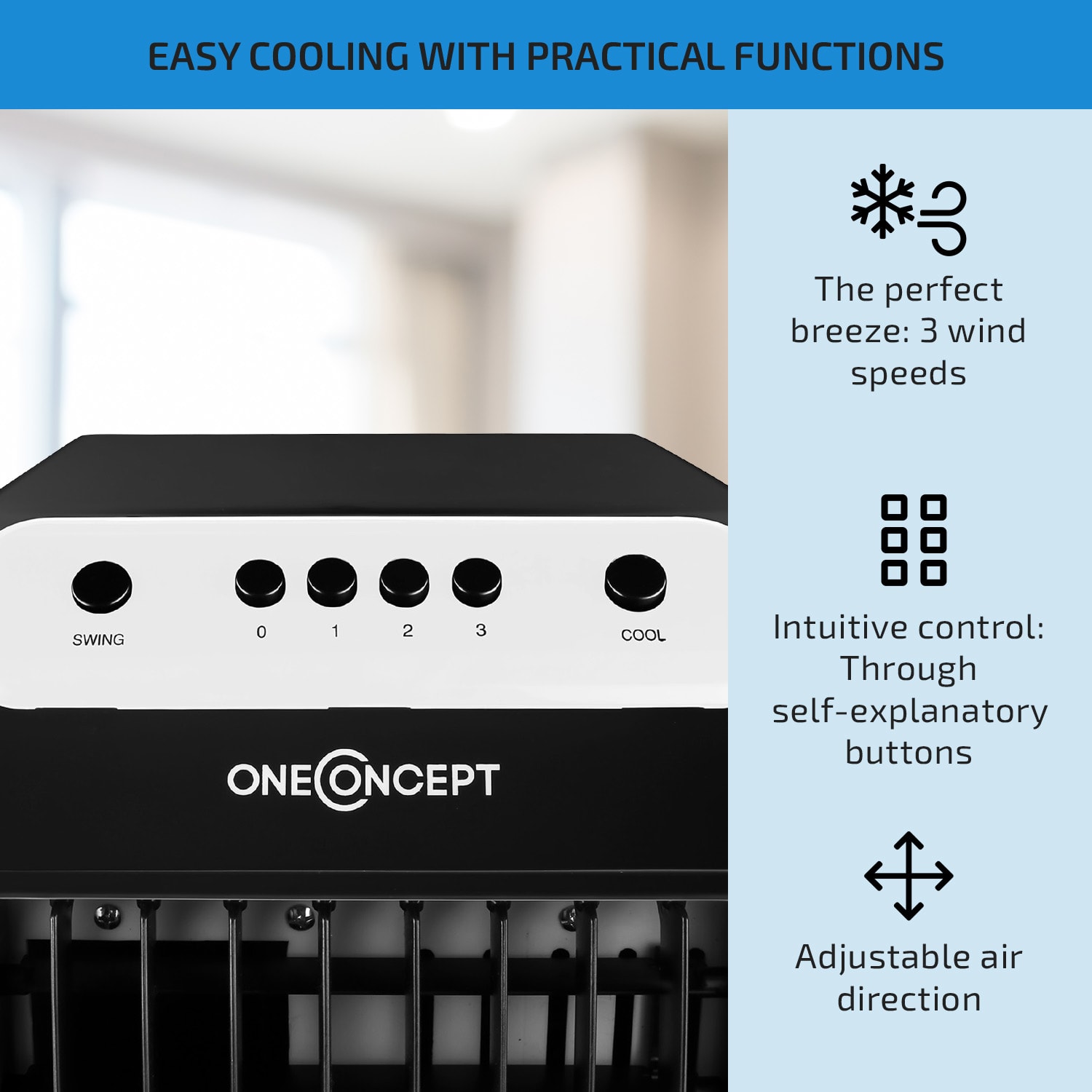 OneConcept CarribeanBlue, ochladzovač vzduchu, ventilátor, 70 W, mobilný – Obrázok 3