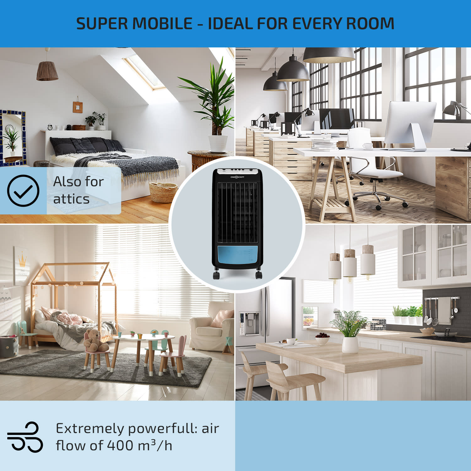 OneConcept CarribeanBlue, ochladzovač vzduchu, ventilátor, 70 W, mobilný – Obrázok 4