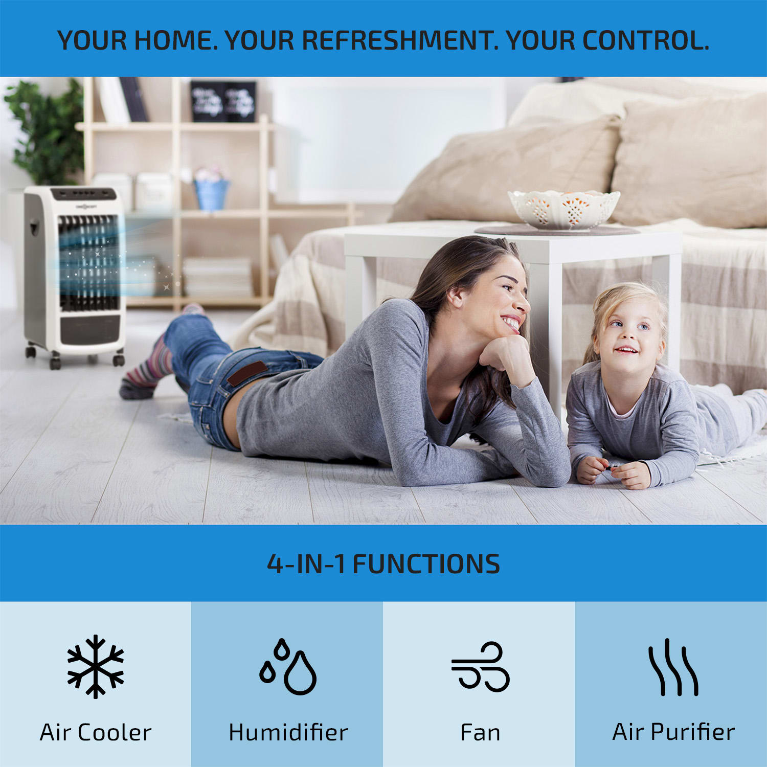 OneConcept CarribeanBlue, ochladzovač vzduchu, ventilátor, 70 W, mobilný – Obrázok 2