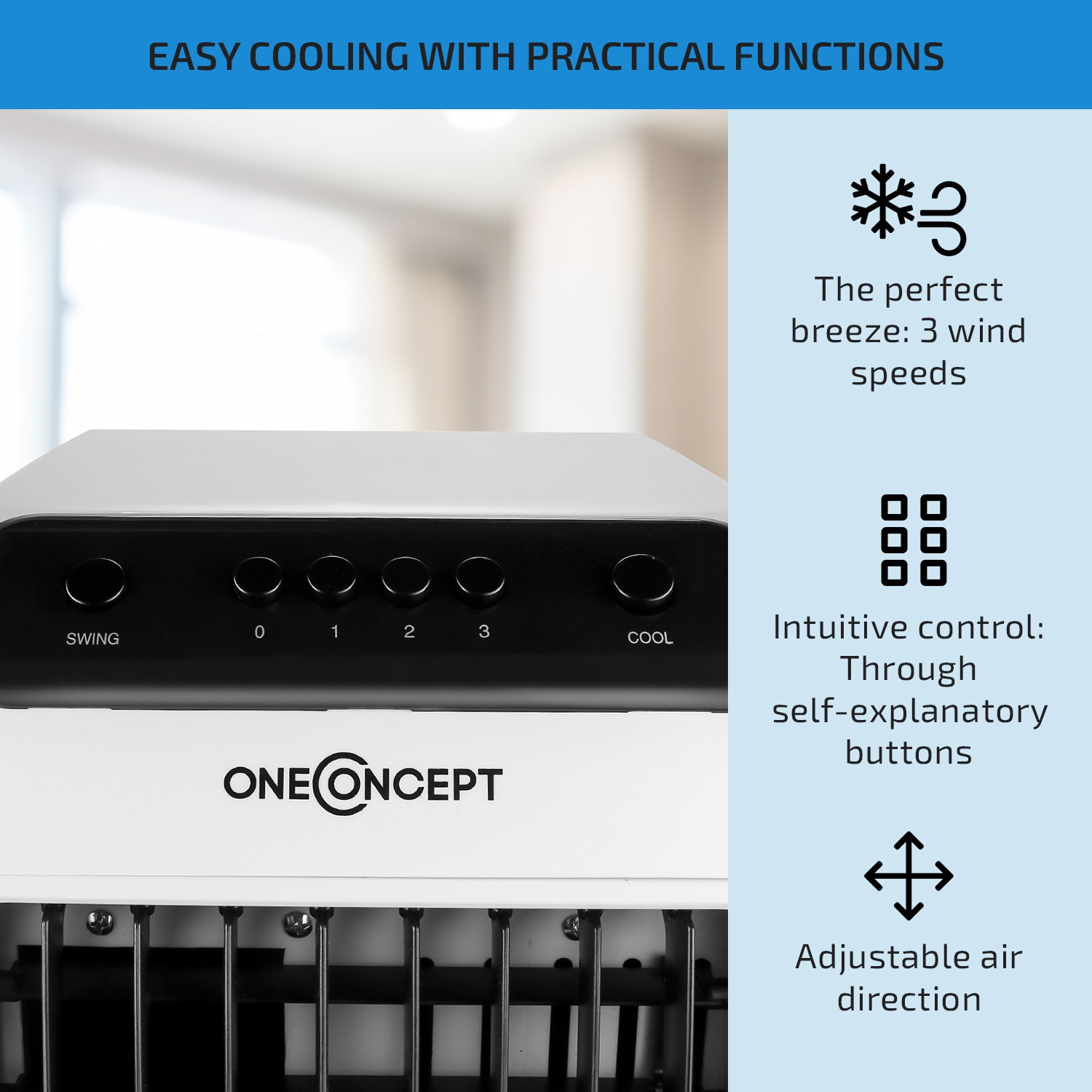 OneConcept CarribeanBlue, ochladzovač vzduchu, ventilátor, 70 W, mobilný – Obrázok 3