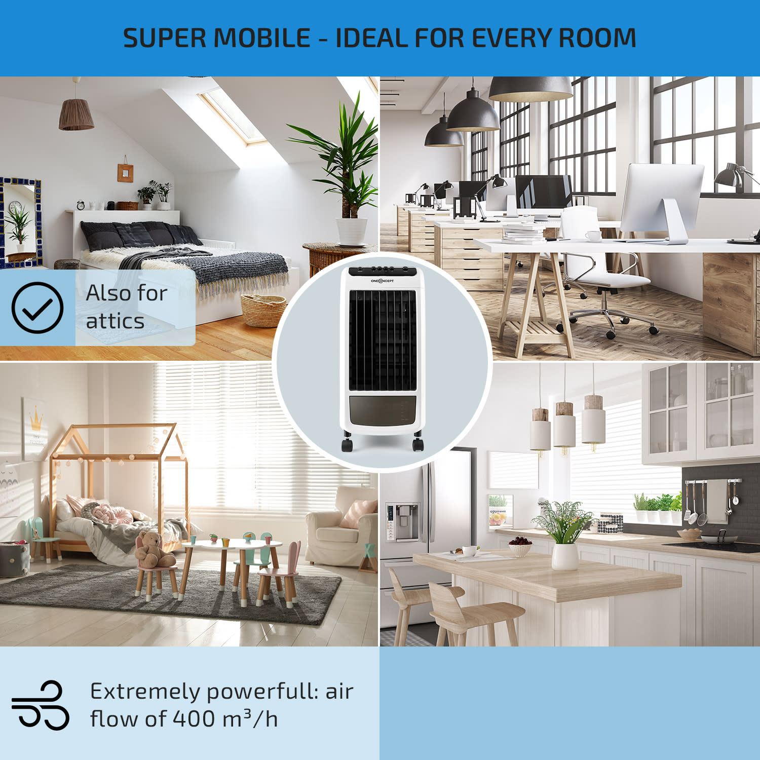 OneConcept CarribeanBlue, ochladzovač vzduchu, ventilátor, 70 W, mobilný – Obrázok 4