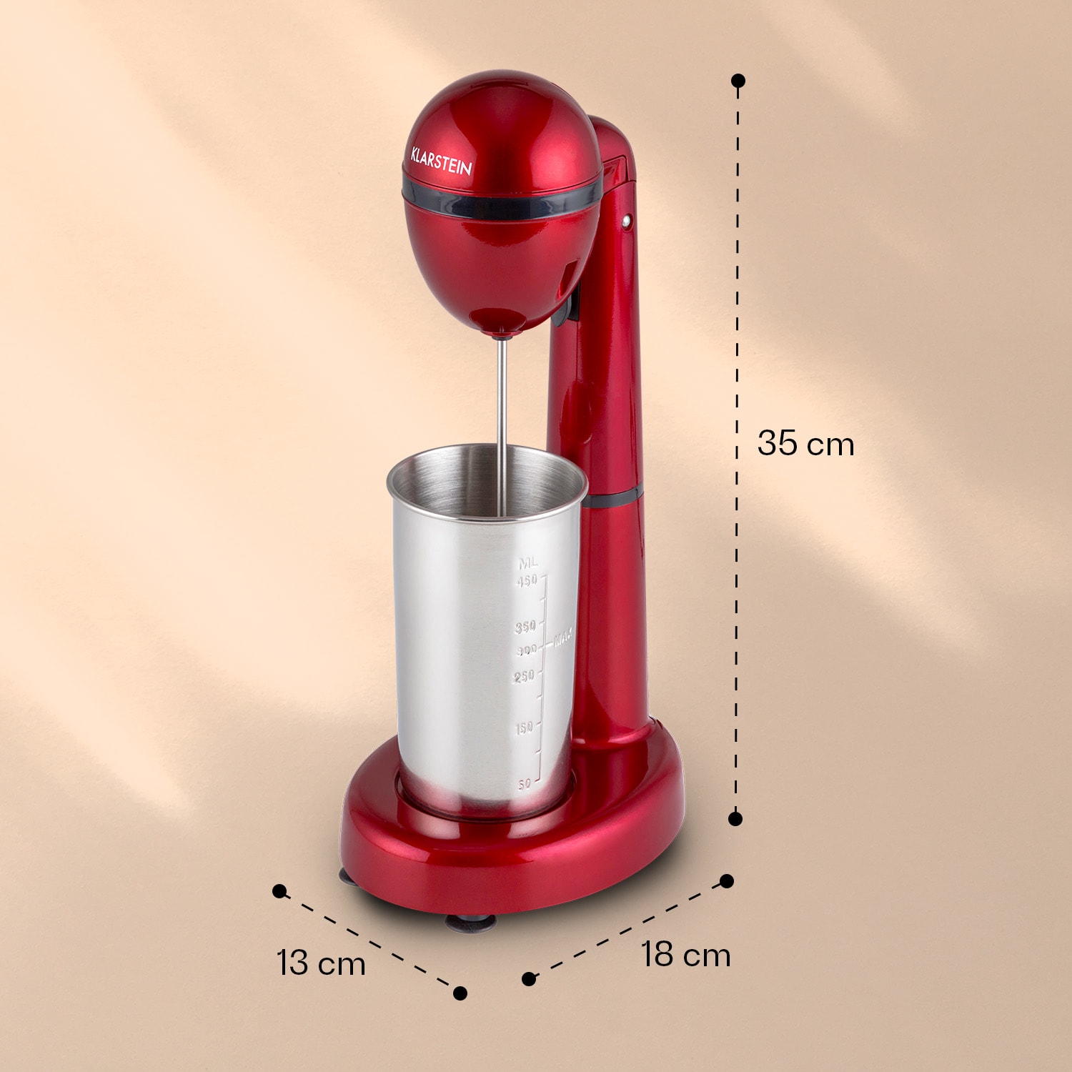 Klarstein van Damme, 100W, miešač/mixér na miešanie drinkov, 450ml, nerezový pohár, červený – Obrázok 4