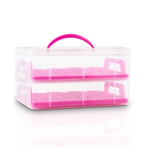 Klarstein USS Pink Cookie, ružový, prenosný box na koláče s 2 poschodiami, 2 roštami a držadlom