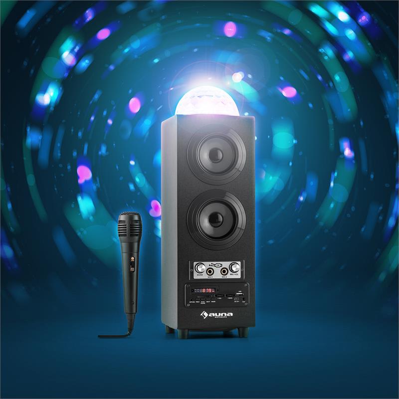 Auna DiscoStar Black, prenosný bluetooth reproduktor, USB, akumulátor, LED, mikrofón – Obrázok 2