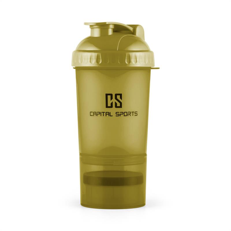Capital Sports Shakster, šejker na proteínový nápoj, 600 ml, miešacia gulička, dóza na tabletky, zelený