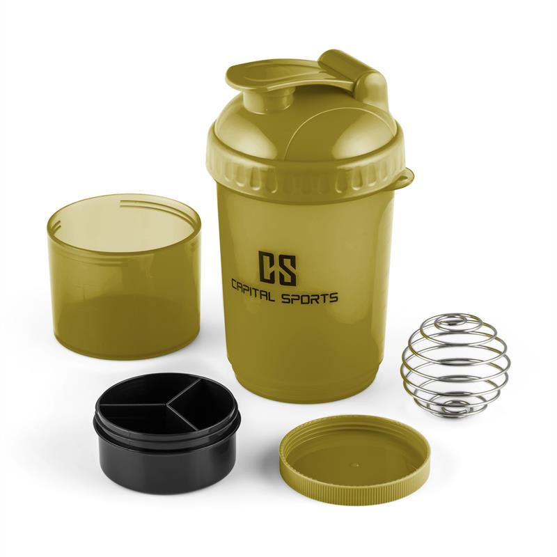 Capital Sports Shakster, šejker na proteínový nápoj, 600 ml, miešacia gulička, dóza na tabletky, zelený – Obrázok 3