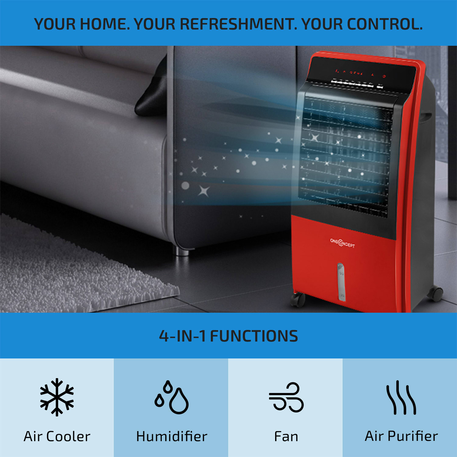 OneConcept CTR-1, ochladzovač vzduchu 4 v 1, 65 W, diaľkové ovládanie – Obrázok 2