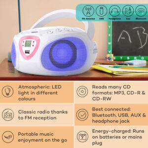Auna Roadie CD Boombox UKW rádio, Svetelná show, CD prehrávač, Bluetooth 5.0