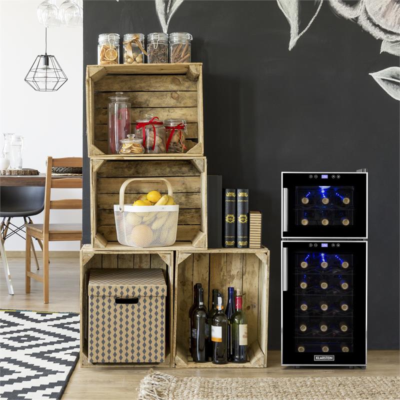 Klarstein Reserva 21 vinotéka 2 zóny 56 l 21 fliaš trieda D čierna