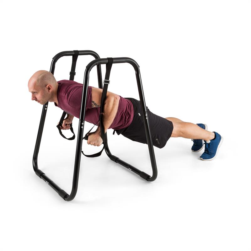 KLARFIT Paarafit, stojan na kľuky, dipy, vrátane závesného posilňovacieho systému, čierny – Obrázok 3