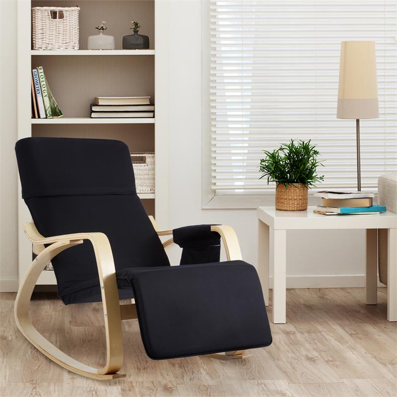 OneConcept Beutlin hojdacie kreslo 68x90x97 cm (ŠxVxH), breza, drevo, čierna – Obrázok 3