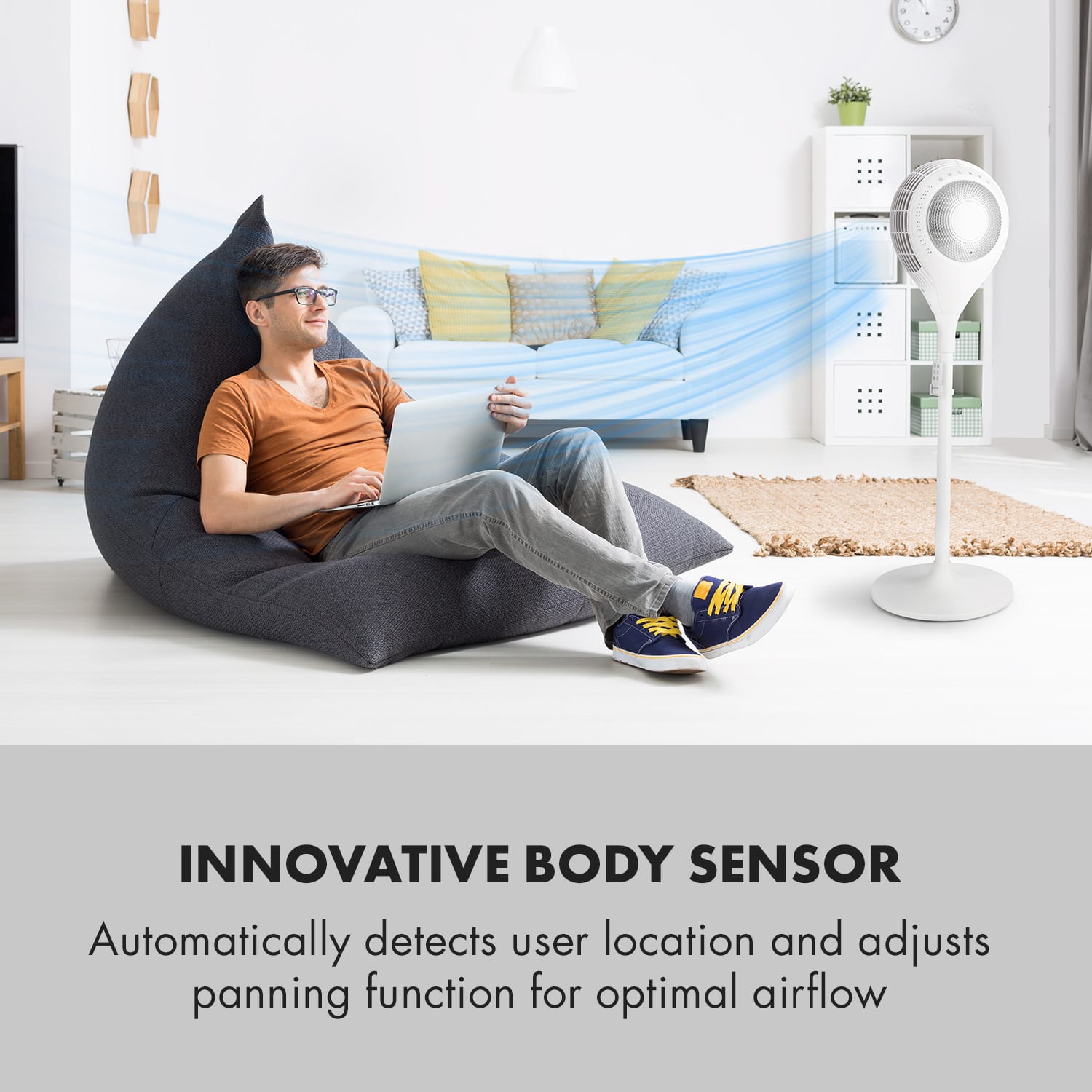 Klarstein Airflex 360°, stojanový ventilátor, senzor tela, 65 W, diaľkový ovládač, biely – Obrázok 4