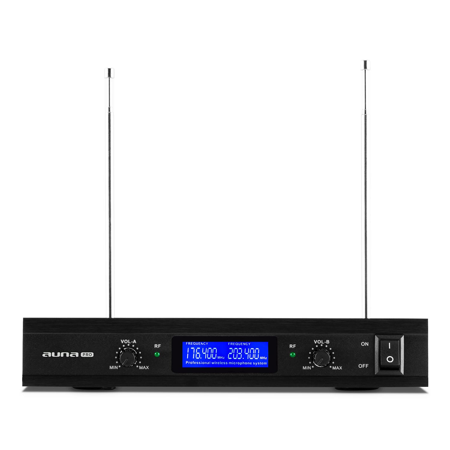 Auna Pro VHF-400 Duo 1, 2-kanálová sada VHF bezdrôtových mikrofónov, 1 x prijímač, 2 x ručný mikrofón