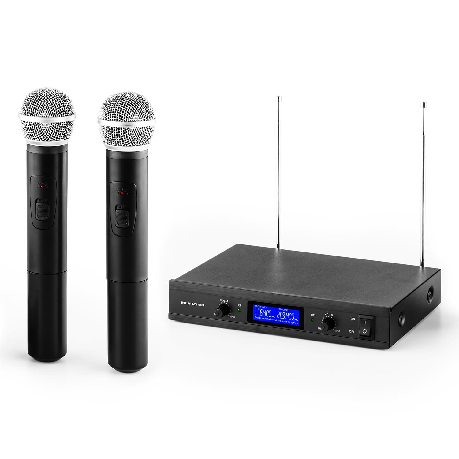 Auna Pro VHF-400 Duo 1, 2-kanálová sada VHF bezdrôtových mikrofónov, 1 x prijímač, 2 x ručný mikrofón – Obrázok 4