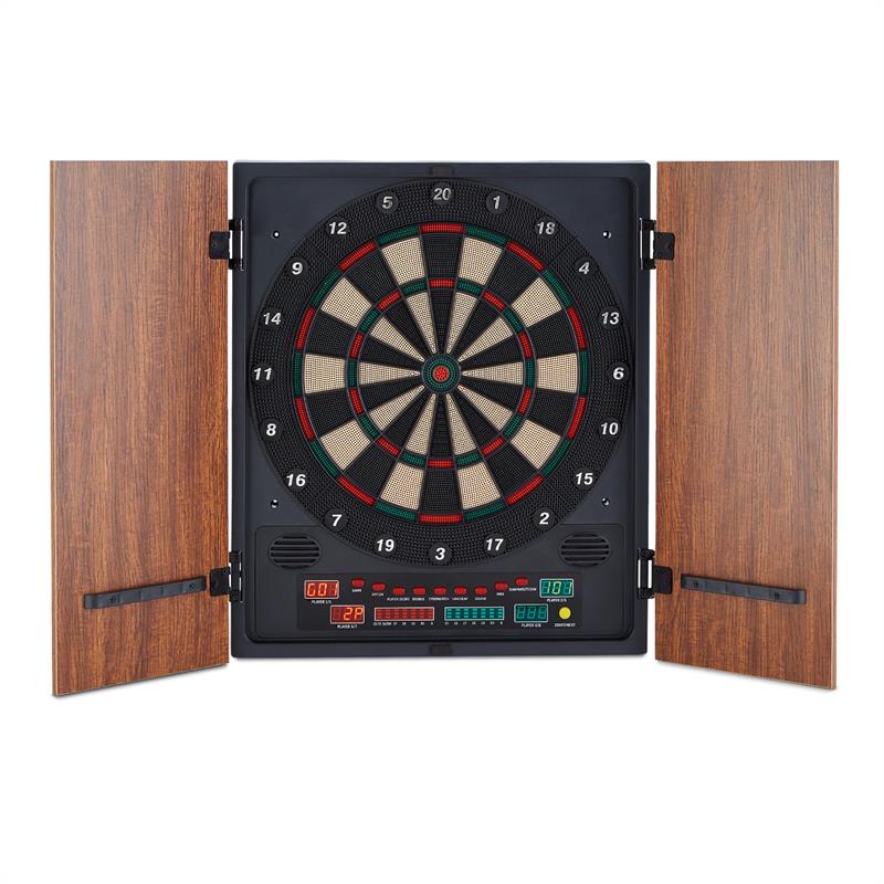 KLARFIT Dartmaster 180, hnedý, terč na šípky, automat na šípky, mäkký hrot, dvierka